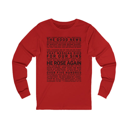 The Gospel - Adult Unisex Long Sleeve Tee - Front Text, Dark Lettered Edition - (8 Colors)