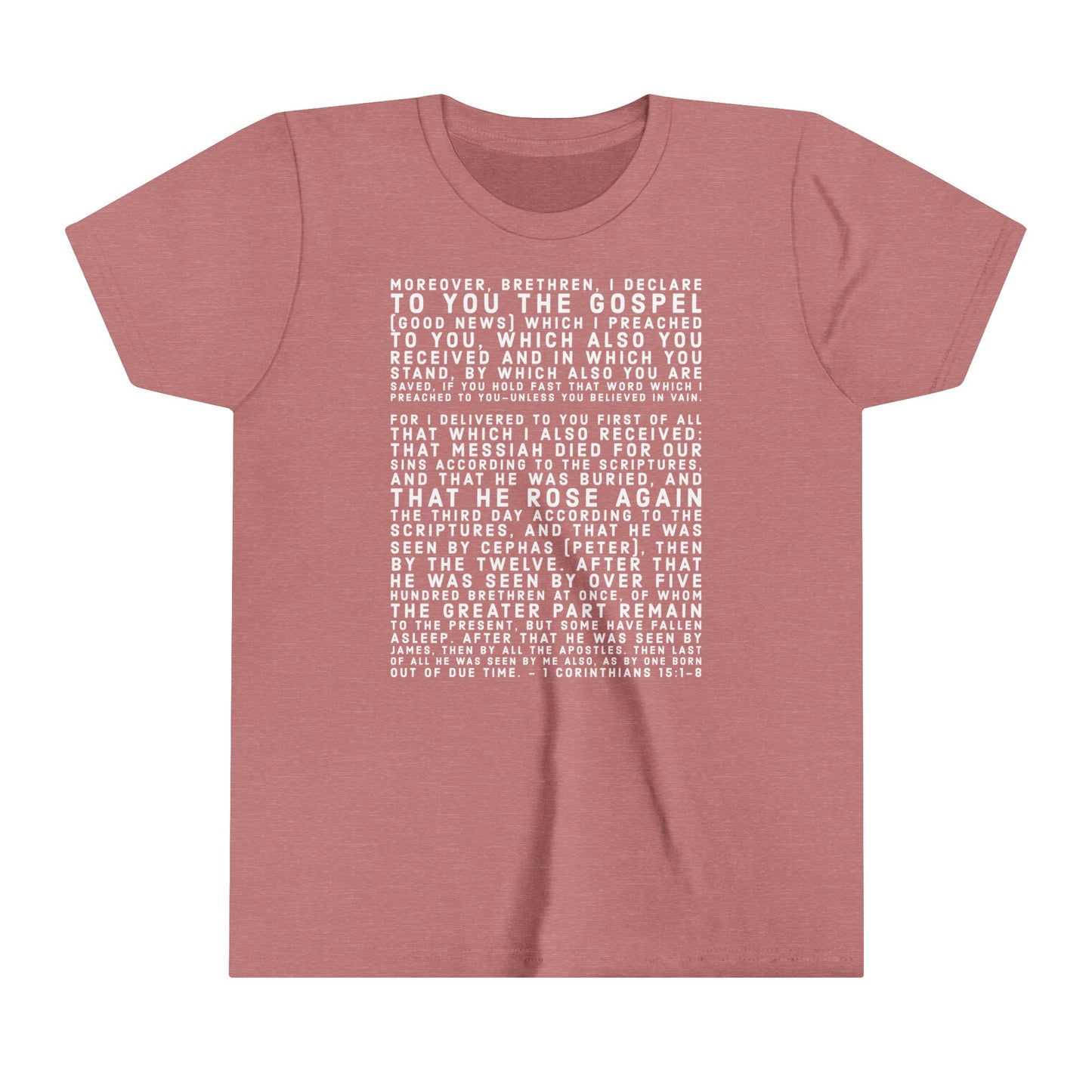 'I declare to you the gospel' - Front Text, Light-Lettered Edition - (22 Color Options) - Youth Short Sleeve Tee