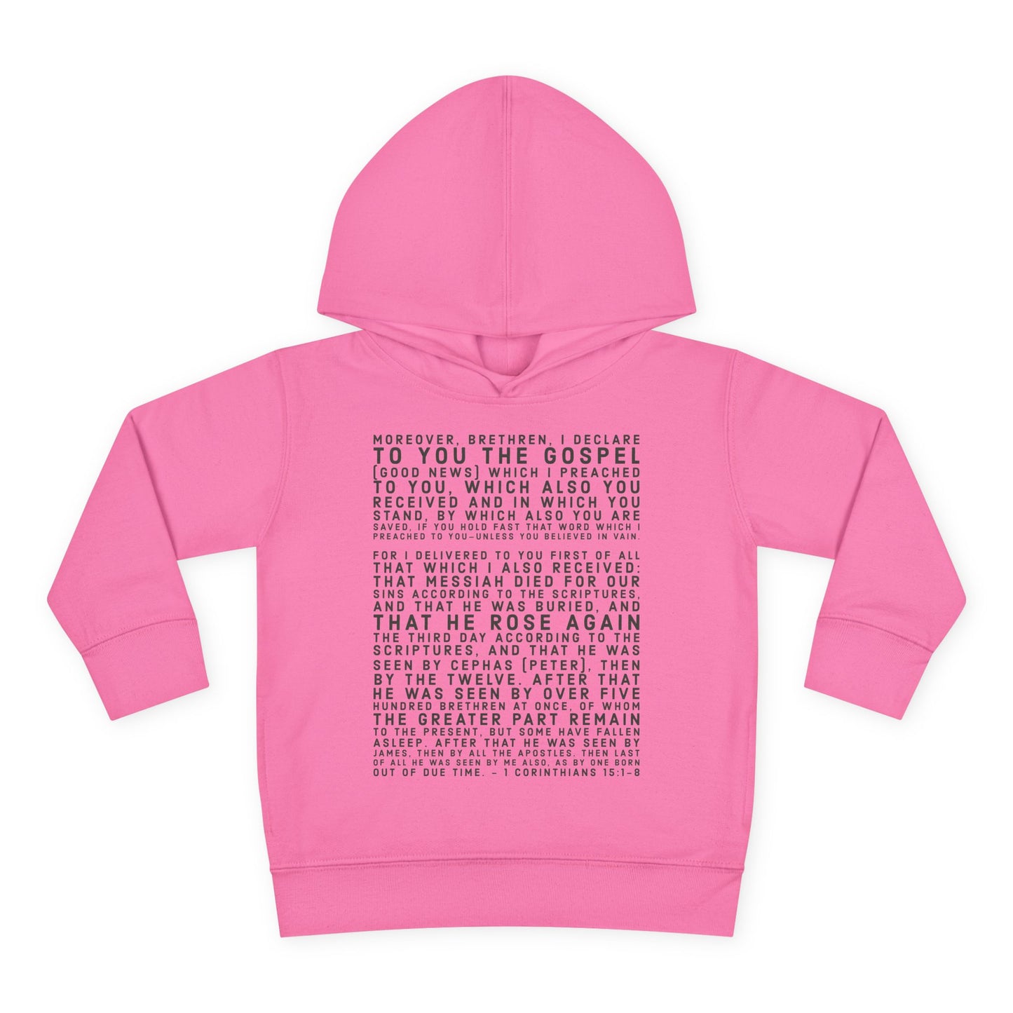 'I declare to you the gospel' - Front Text, Dark Lettered Edition - (7 Color Options) - Toddler Pullover Fleece Hoodie