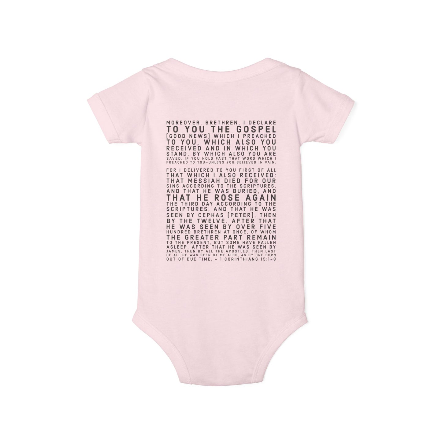 'I declare to you the gospel' - Back Text, Dark Lettered Edition - (7 Color Options) - Infant Jersey One Piece