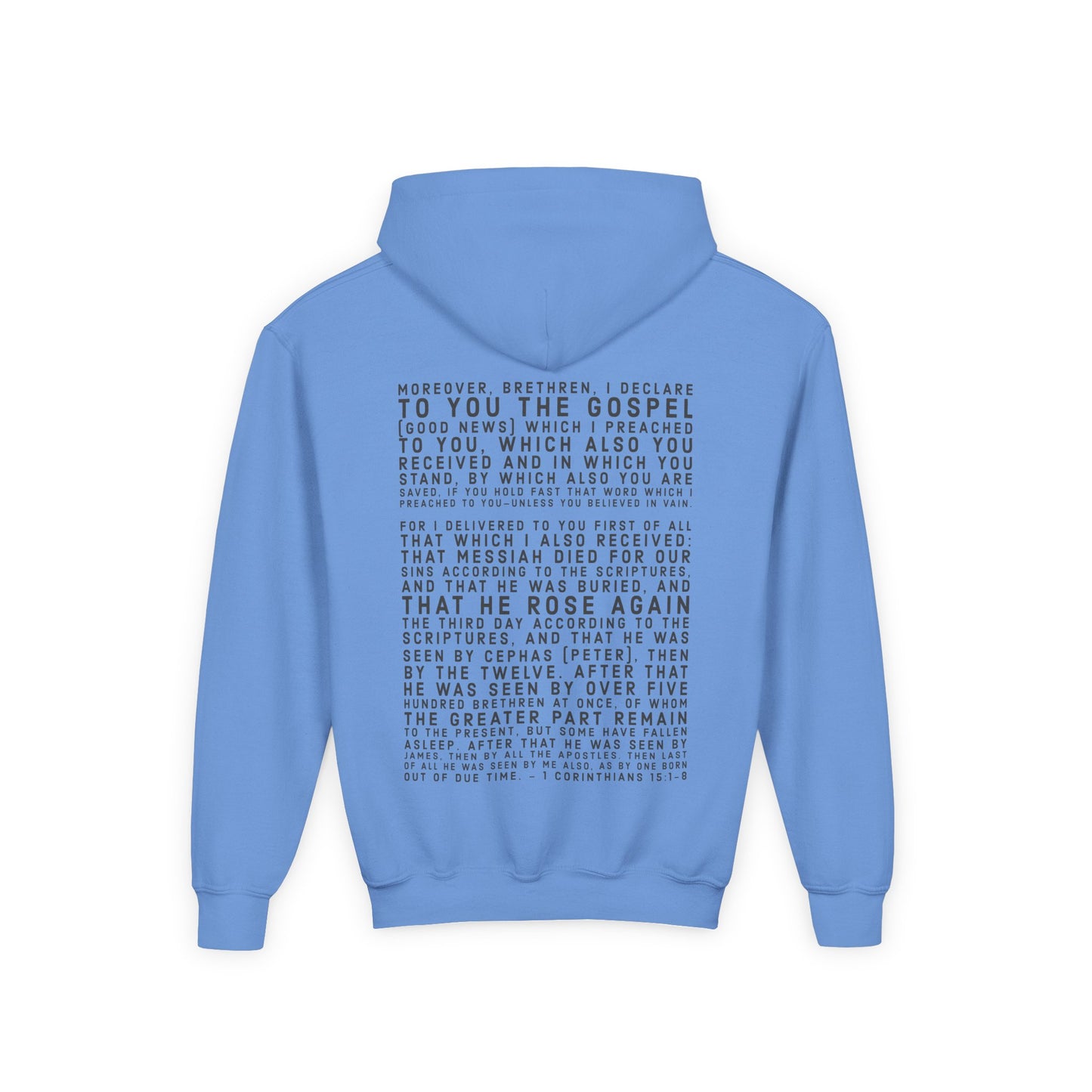 'I declare to you the gospel' - Dark Lettered Edition - (9 Color Options) - Youth Heavy Blend Hoodie