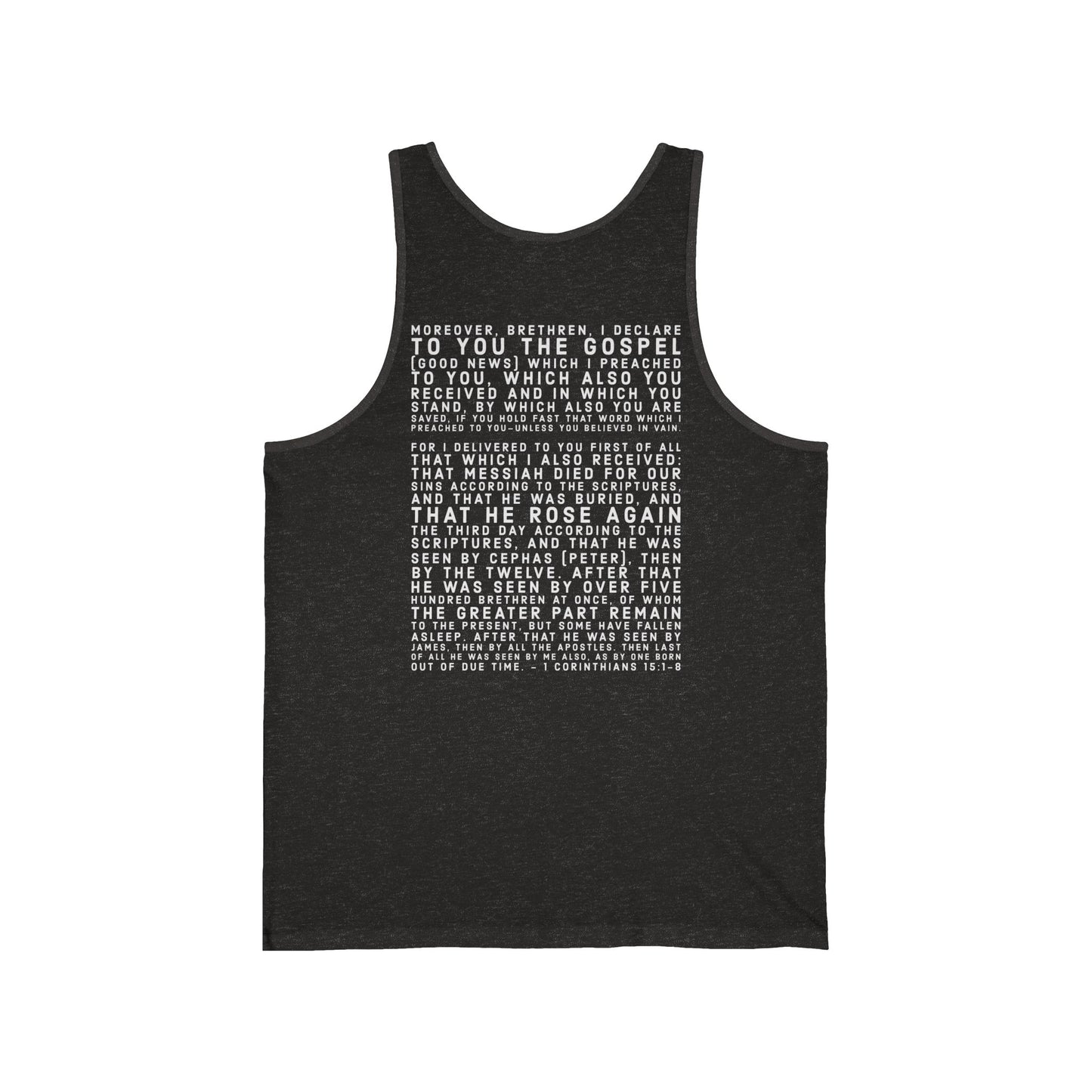 'I declare to you the gospel' - Back Text, Light Lettered Edition - (10 Color Options) - Adult Unisex Jersey Tank