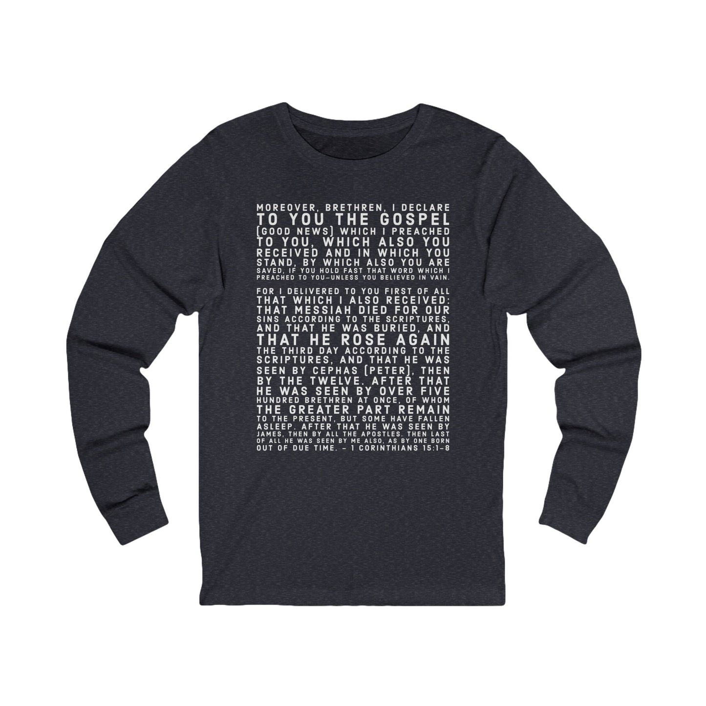 'I declare to you the gospel' - Front Text, Light Lettered Edition - (11 Color Options) - Adult Unisex Jersey Long Sleeve Tee