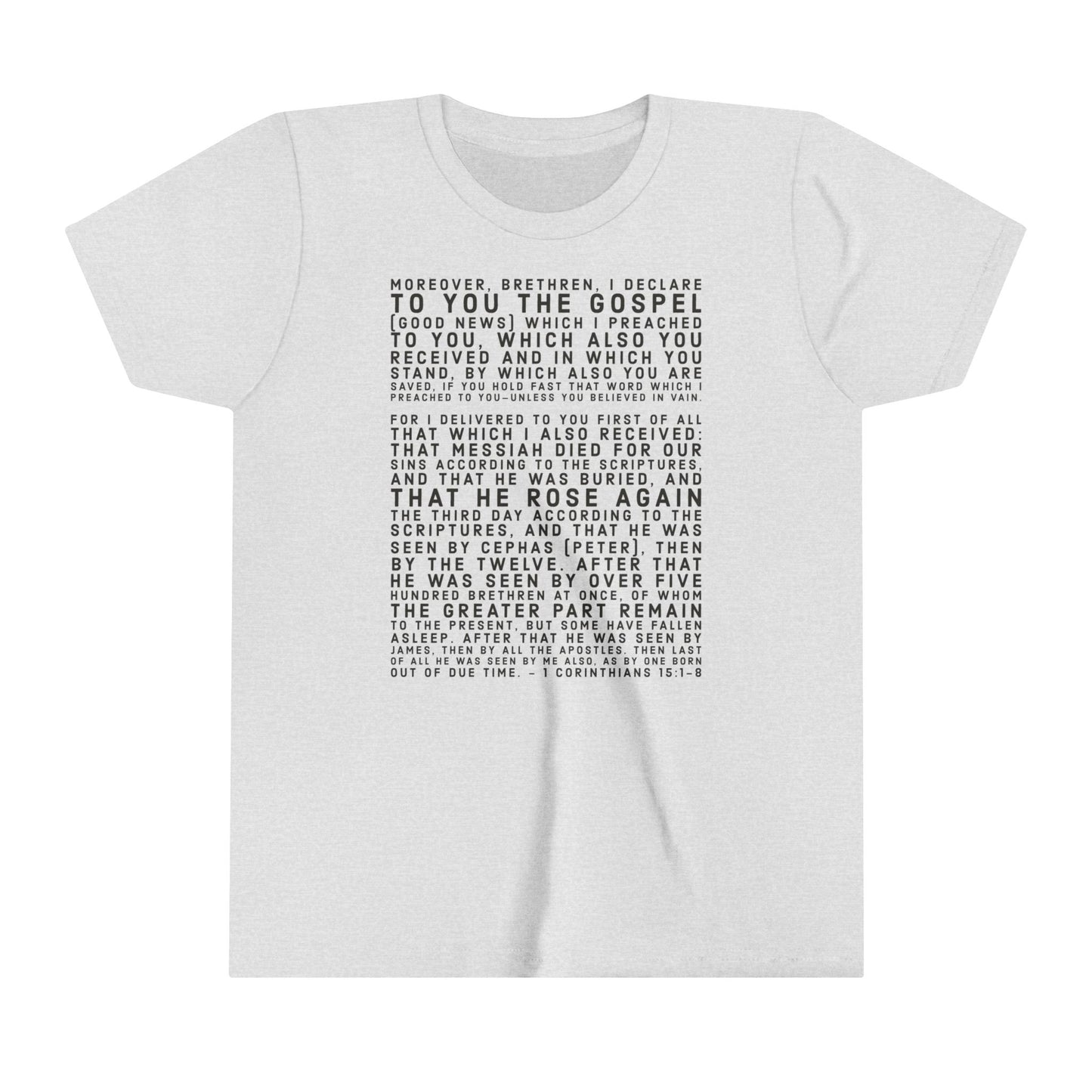 'I declare to you the gospel' - Front Text, Dark-Lettered Edition - (9 Color Options) - Youth Short Sleeve Tee