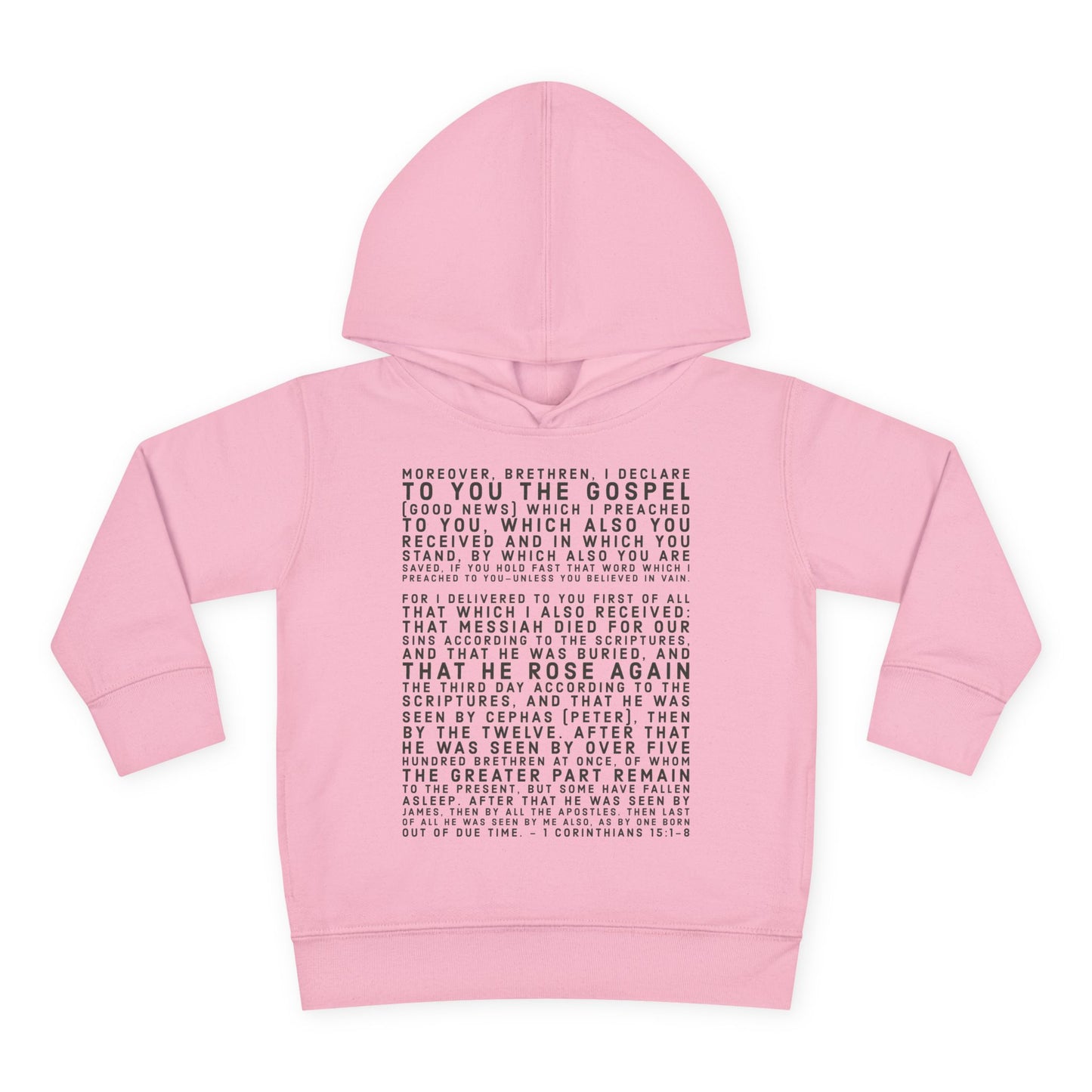 'I declare to you the gospel' - Front Text, Dark Lettered Edition - (7 Color Options) - Toddler Pullover Fleece Hoodie