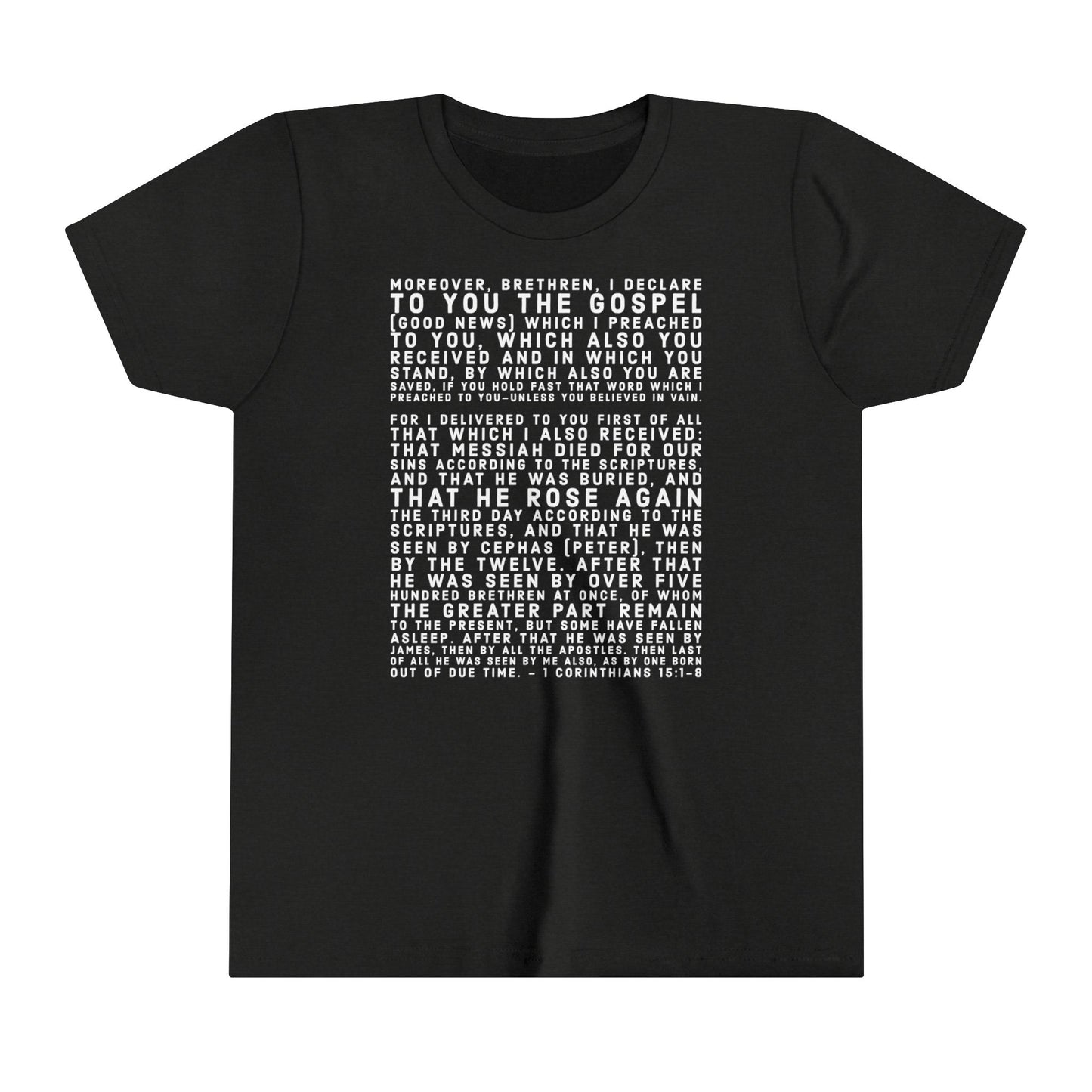 'I declare to you the gospel' - Front Text, Light-Lettered Edition - (22 Color Options) - Youth Short Sleeve Tee