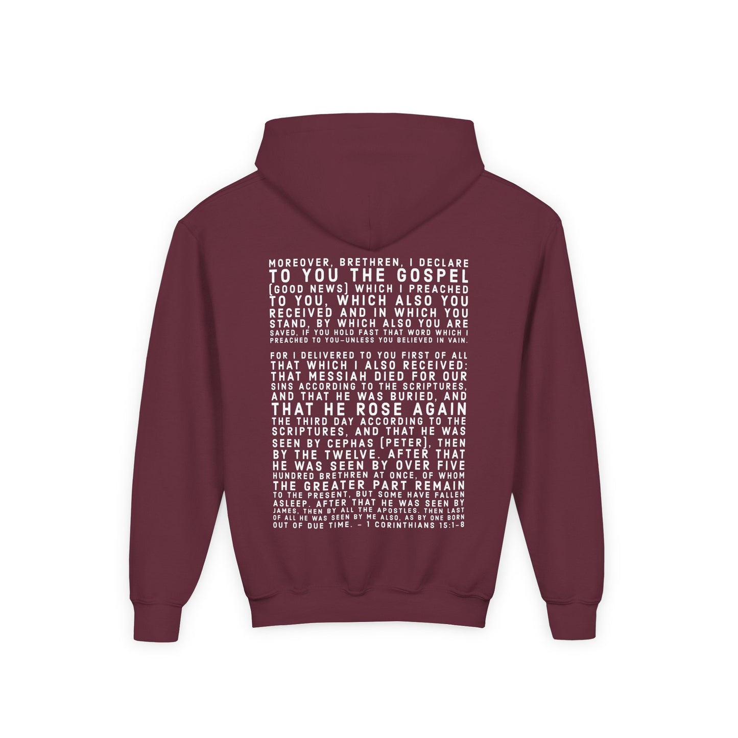 'I declare to you the gospel' - Light Lettered Edition - (14 Color Options) - Youth Heavy Blend Hoodie