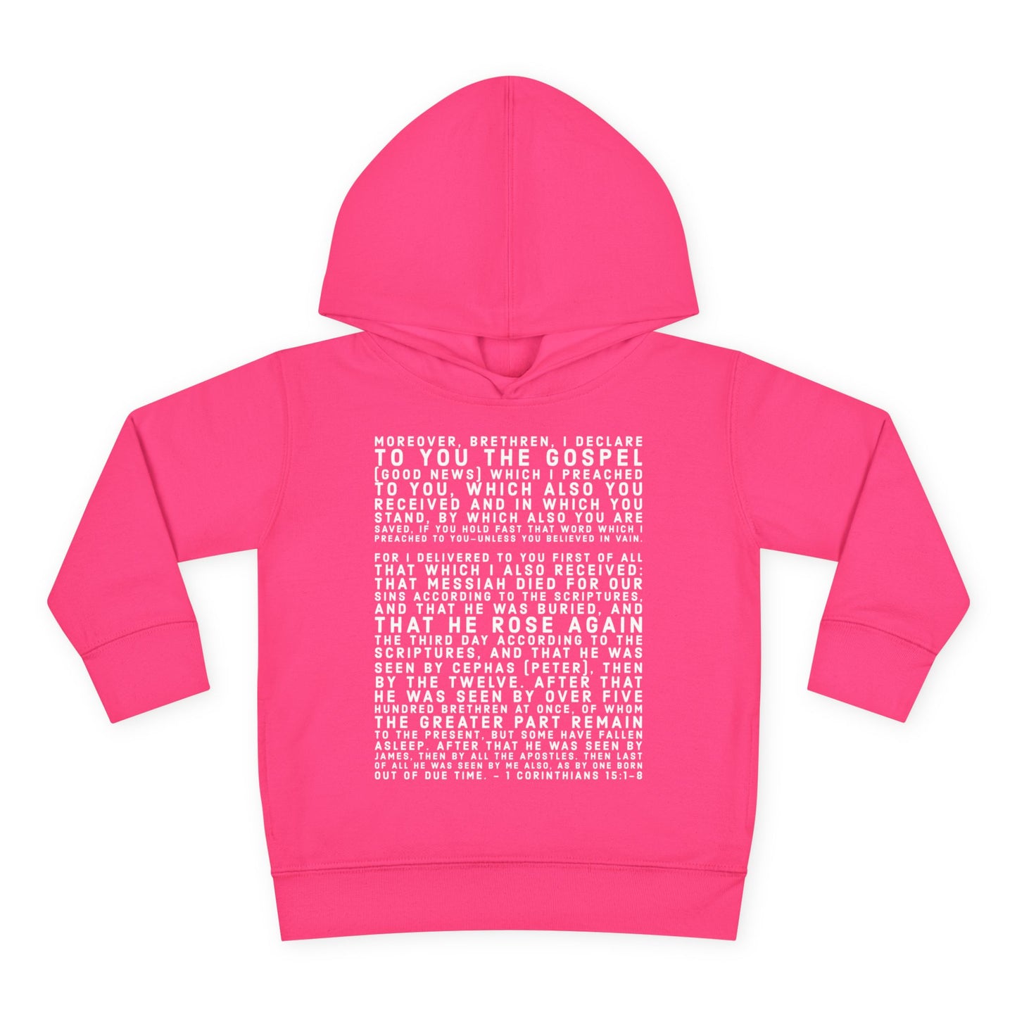 'I declare to you the gospel' - Front Text, Light Lettered Edition - (15 Color Options) - Toddler Pullover Fleece Hoodie