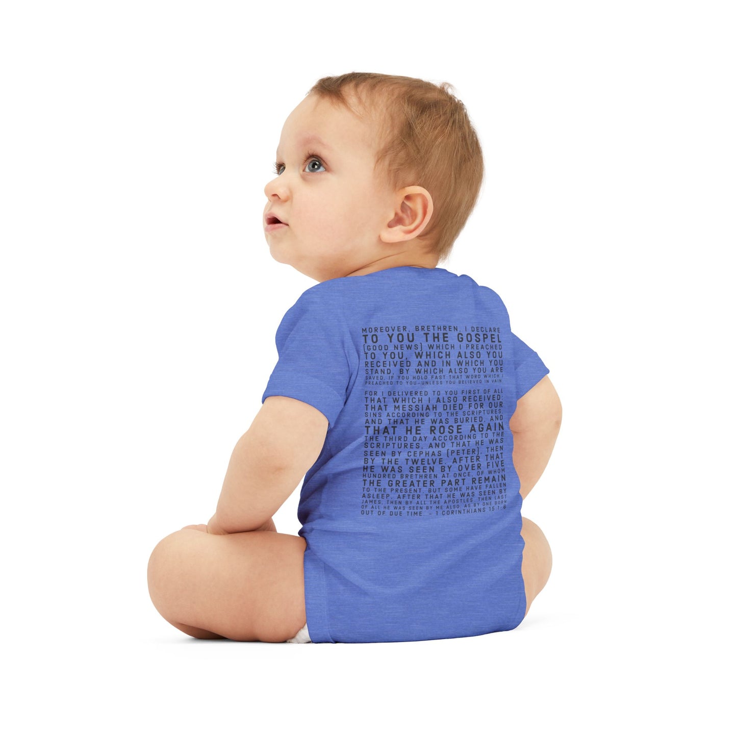 'I declare to you the gospel' - Back Text, Dark Lettered Edition - (7 Color Options) - Infant Jersey One Piece