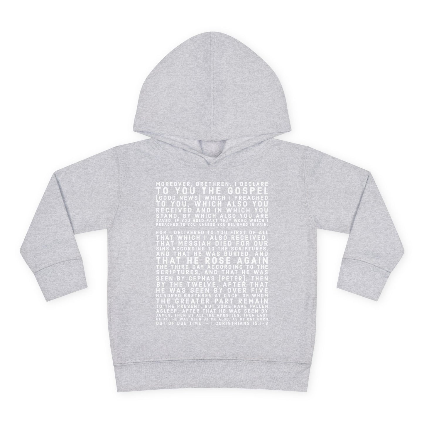 'I declare to you the gospel' - Front Text, Light Lettered Edition - (15 Color Options) - Toddler Pullover Fleece Hoodie