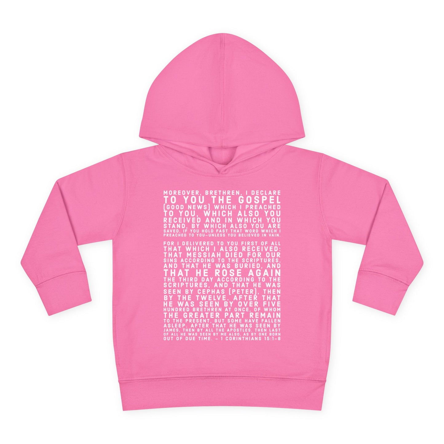'I declare to you the gospel' - Front Text, Light Lettered Edition - (15 Color Options) - Toddler Pullover Fleece Hoodie