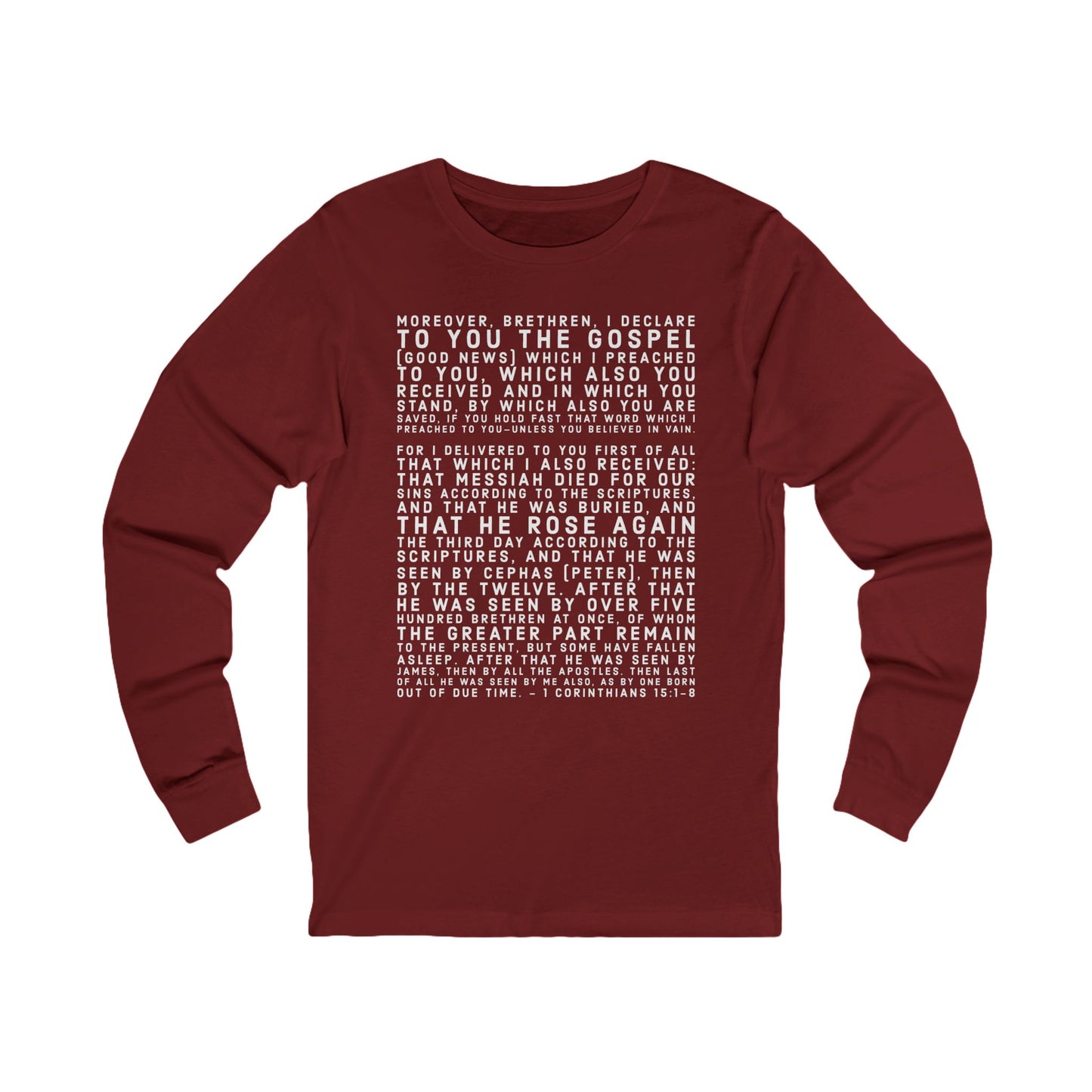 'I declare to you the gospel' - Front Text, Light Lettered Edition - (11 Color Options) - Adult Unisex Jersey Long Sleeve Tee
