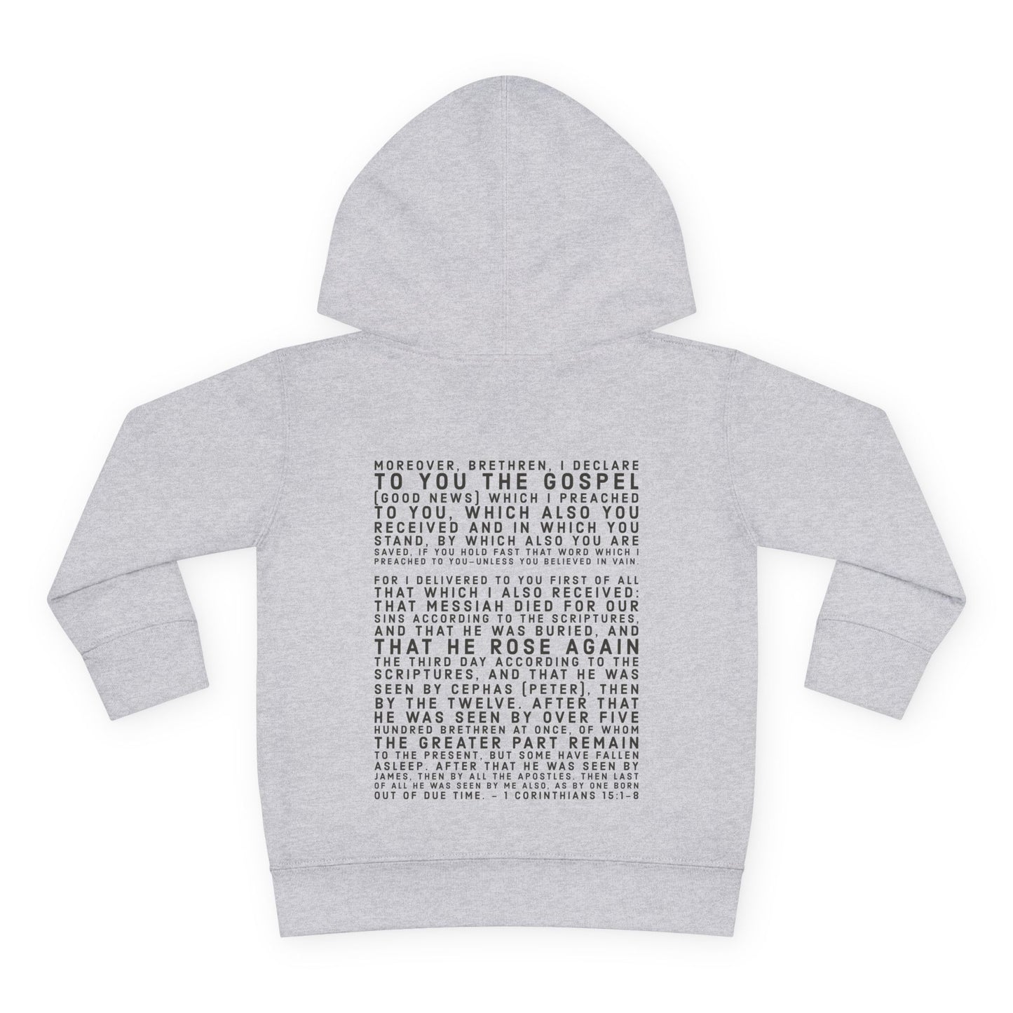 'I declare to you the gospel' - Back Text, Dark Lettered Edition - (7 Color Options) - Toddler Pullover Fleece Hoodie