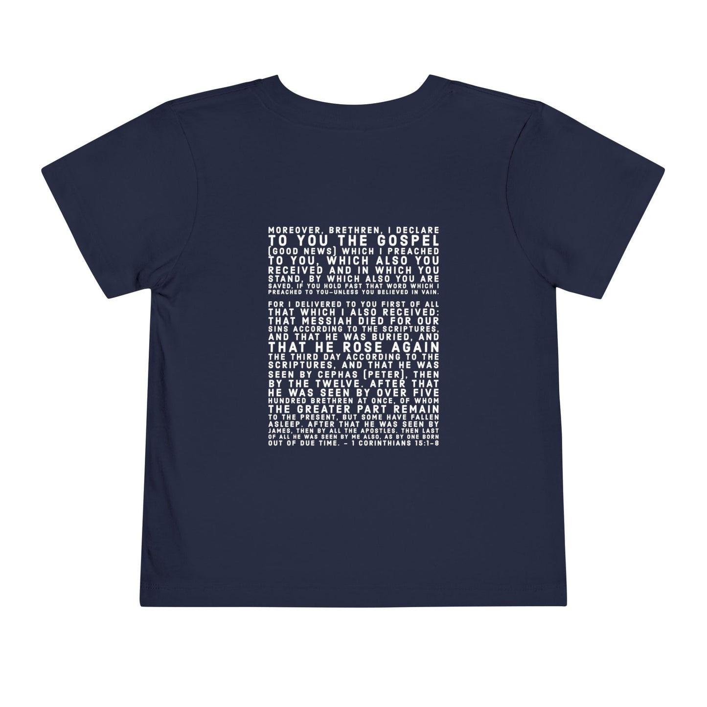 'I declare to you the gospel' - Back Text, Light-Lettered Edition - (9 Color Options) - Toddler Short Sleeve Tee