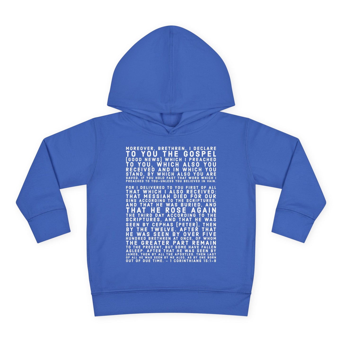 'I declare to you the gospel' - Front Text, Light Lettered Edition - (15 Color Options) - Toddler Pullover Fleece Hoodie