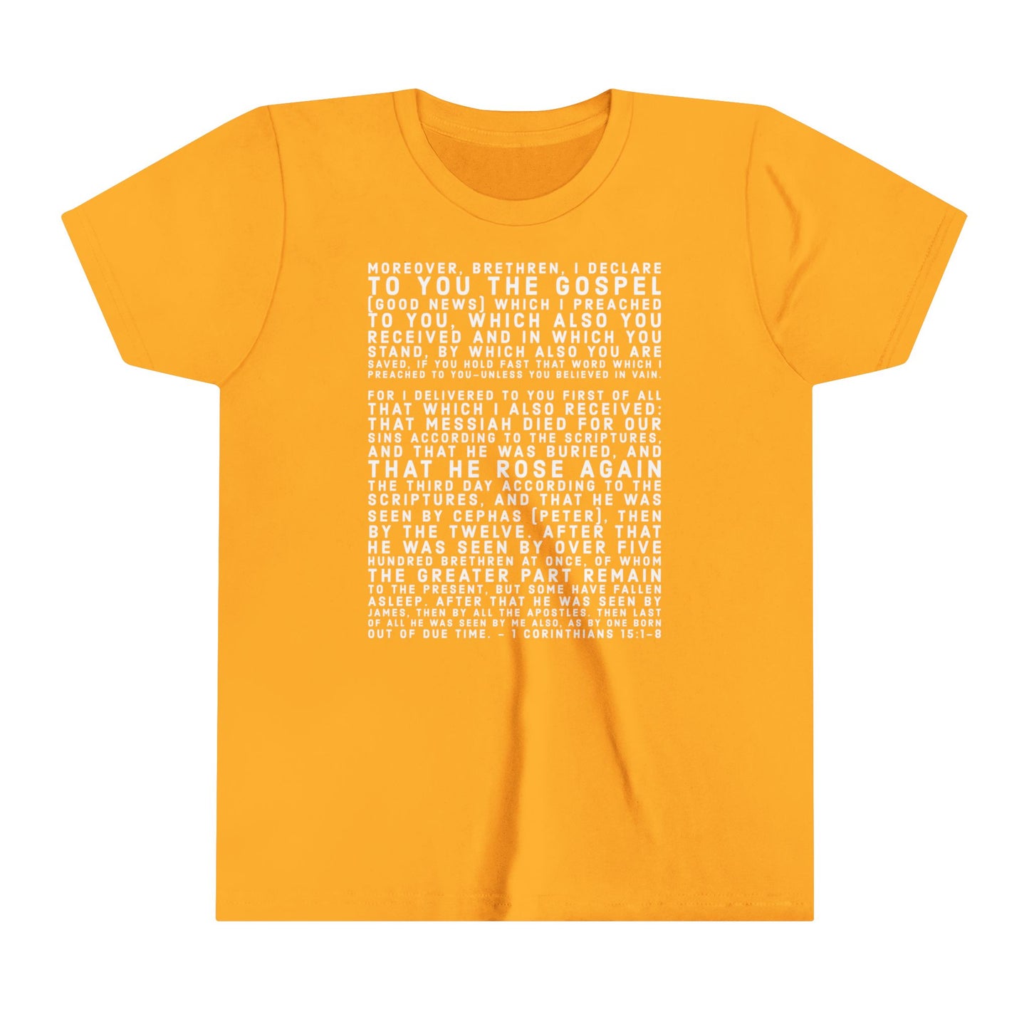 'I declare to you the gospel' - Front Text, Light-Lettered Edition - (22 Color Options) - Youth Short Sleeve Tee