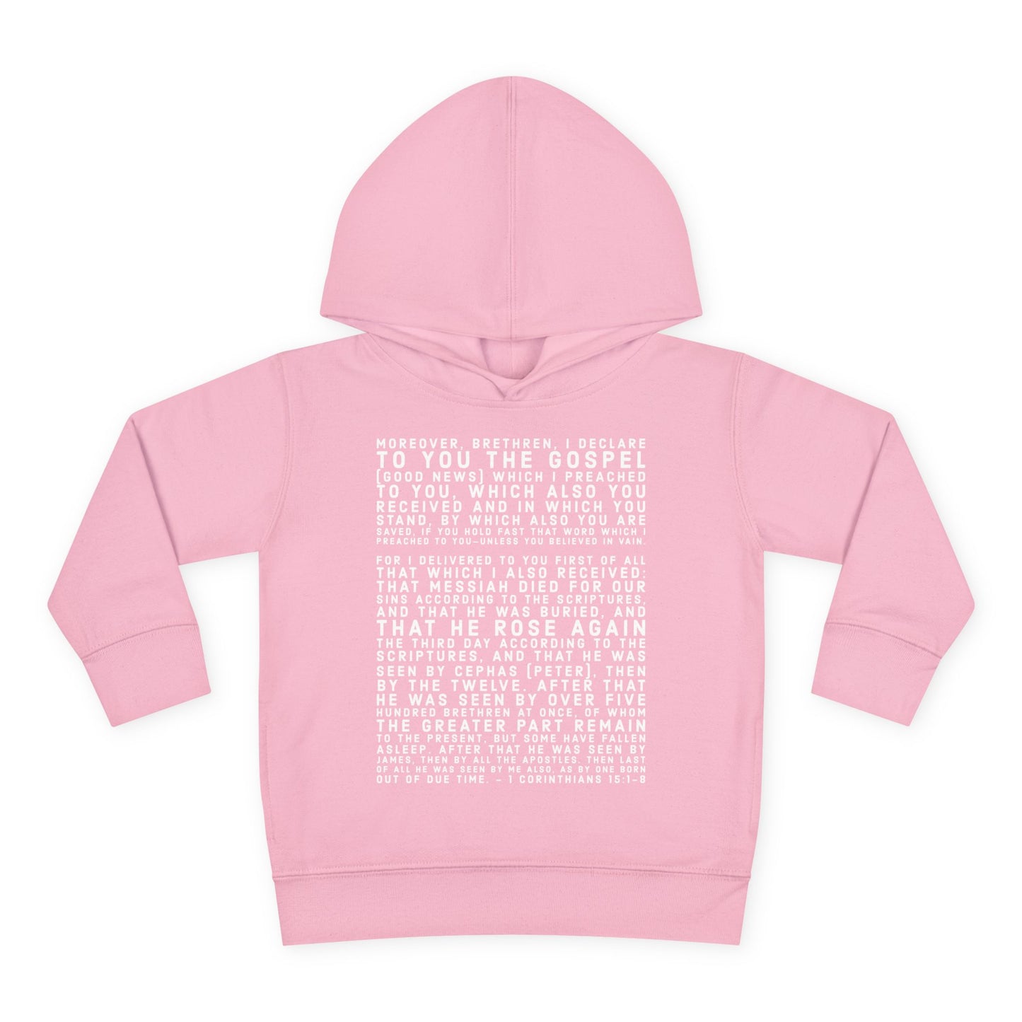 'I declare to you the gospel' - Front Text, Light Lettered Edition - (15 Color Options) - Toddler Pullover Fleece Hoodie