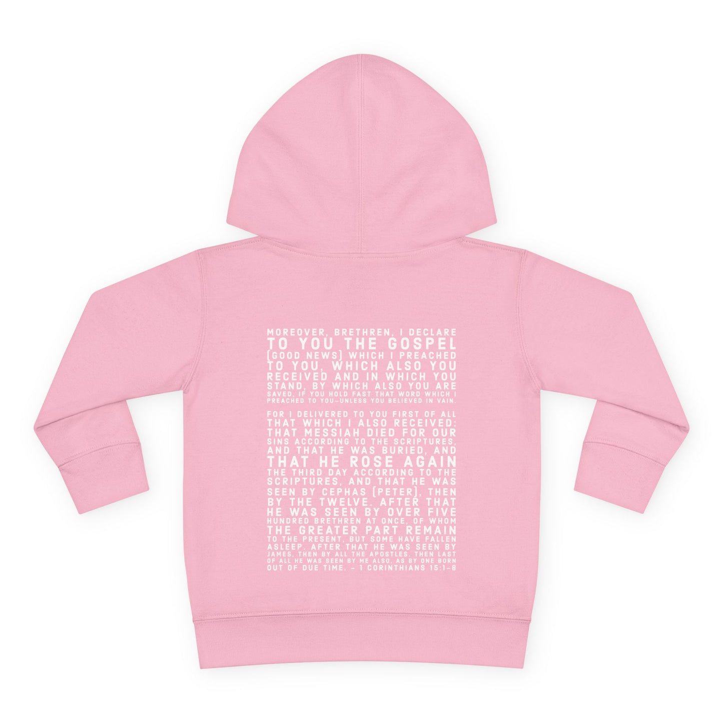 'I declare to you the gospel' - Back Text, Light Lettered Edition - (15 Color Options) - Toddler Pullover Fleece Hoodie