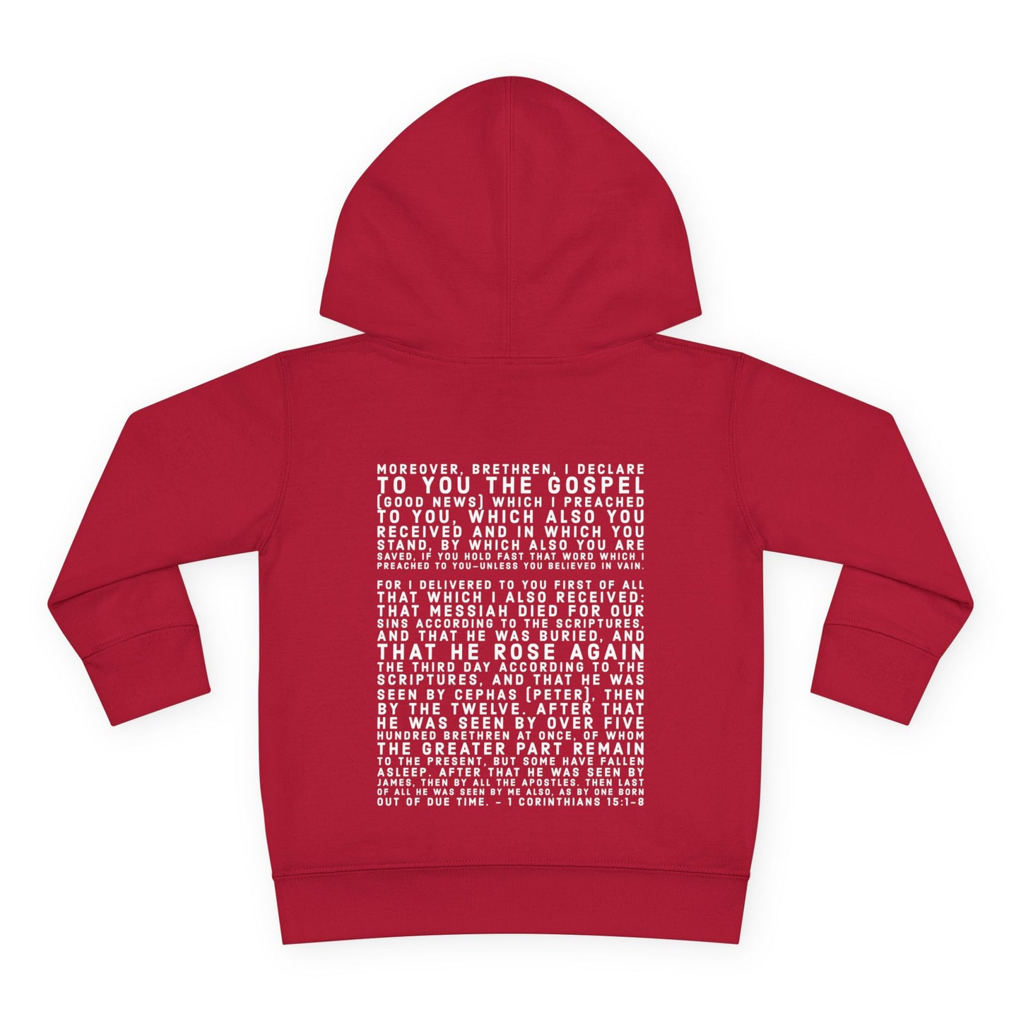 'I declare to you the gospel' - Back Text, Light Lettered Edition - (15 Color Options) - Toddler Pullover Fleece Hoodie
