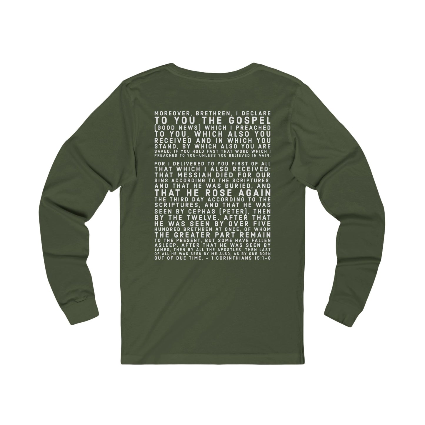 'I declare to you the gospel' - Back Text, Light Lettered Edition - (11 Color Options) - Adult Unisex Jersey Long Sleeve Tee