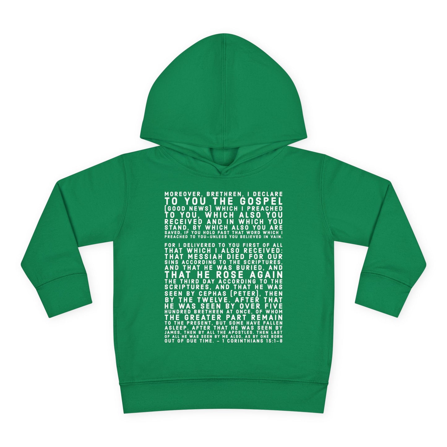 'I declare to you the gospel' - Front Text, Light Lettered Edition - (15 Color Options) - Toddler Pullover Fleece Hoodie