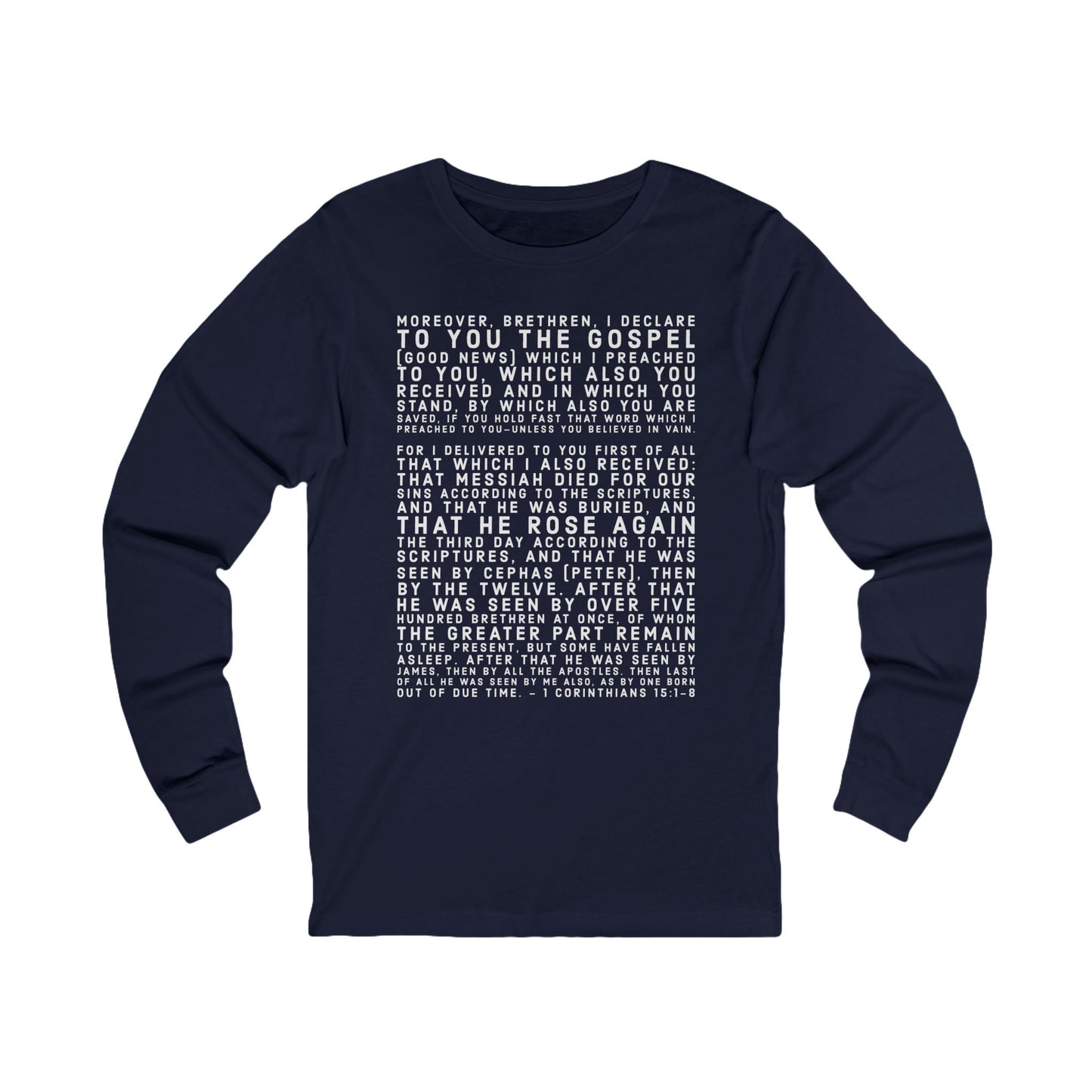 'I declare to you the gospel' - Front Text, Light Lettered Edition - (11 Color Options) - Adult Unisex Jersey Long Sleeve Tee