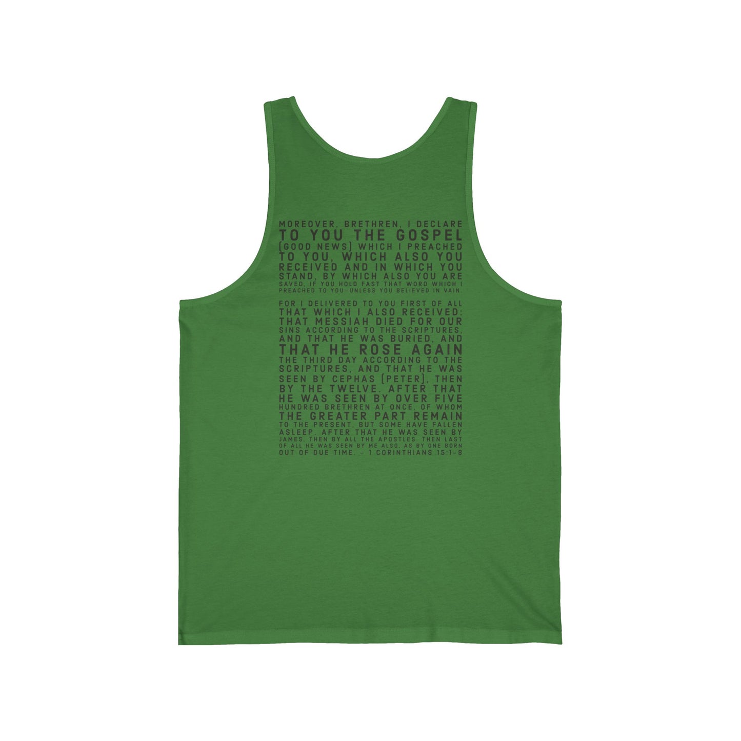 'I declare to you the gospel' - Back Text, Dark Lettered Edition - (4 Color Options) - Adult Unisex Jersey Tank
