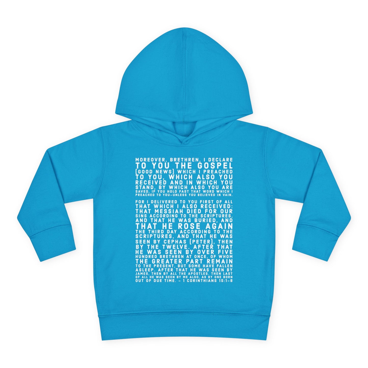 'I declare to you the gospel' - Front Text, Light Lettered Edition - (15 Color Options) - Toddler Pullover Fleece Hoodie