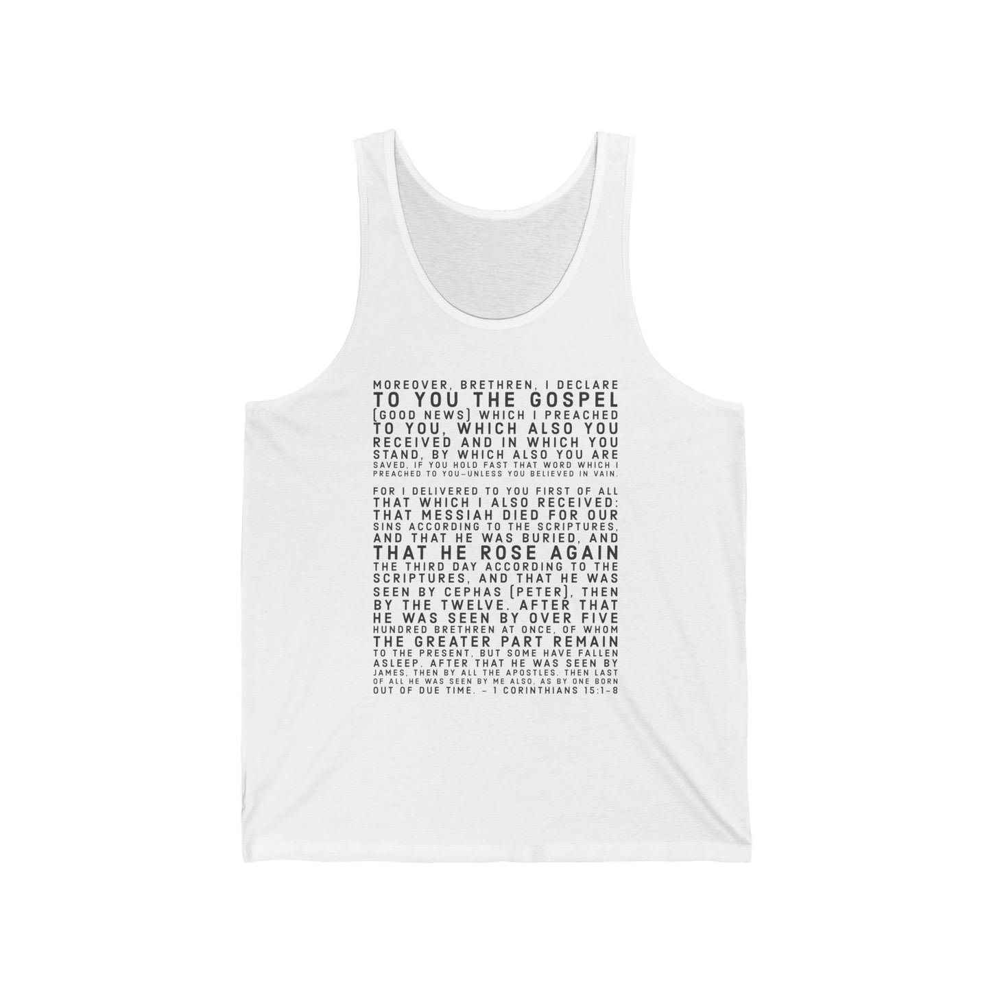 'I declare to you the gospel' - Front Text, Dark Lettered Edition - (4 Color Options) - Adult Unisex Jersey Tank