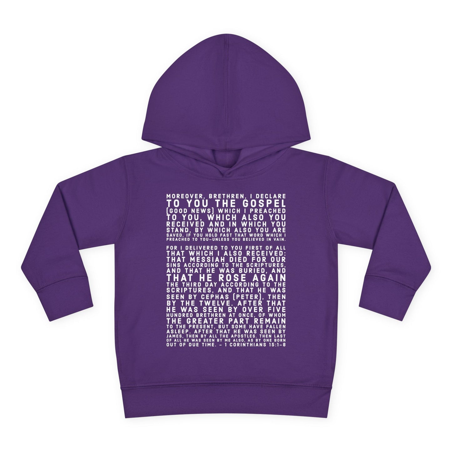 'I declare to you the gospel' - Front Text, Light Lettered Edition - (15 Color Options) - Toddler Pullover Fleece Hoodie