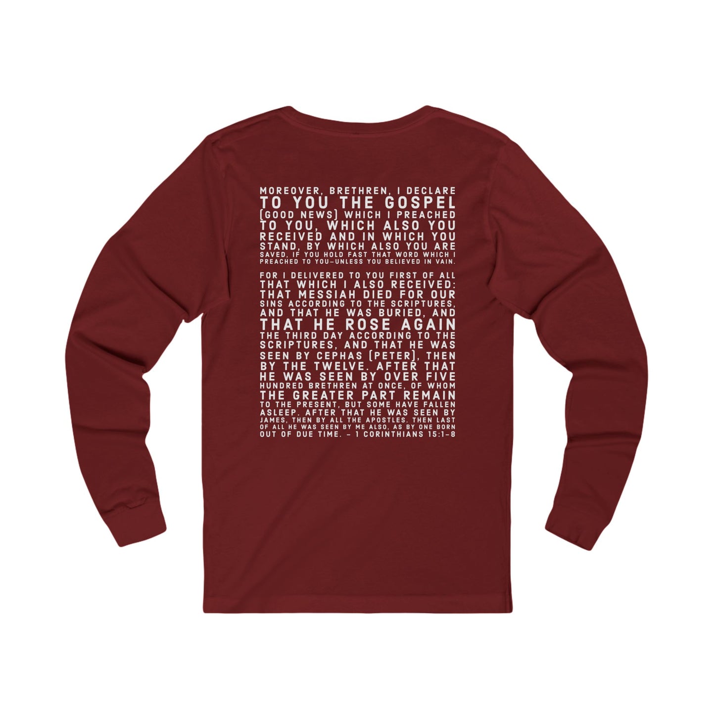'I declare to you the gospel' - Back Text, Light Lettered Edition - (11 Color Options) - Adult Unisex Jersey Long Sleeve Tee