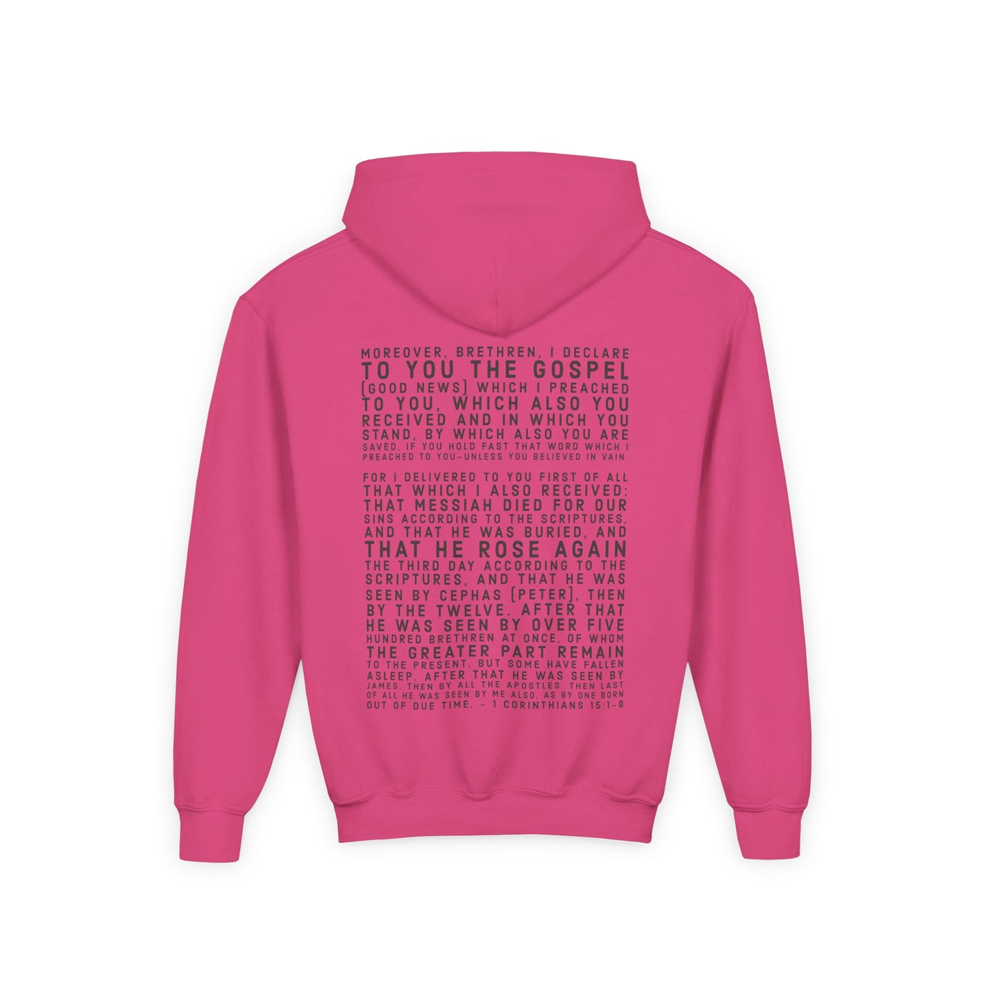 'I declare to you the gospel' - Dark Lettered Edition - (9 Color Options) - Youth Heavy Blend Hoodie