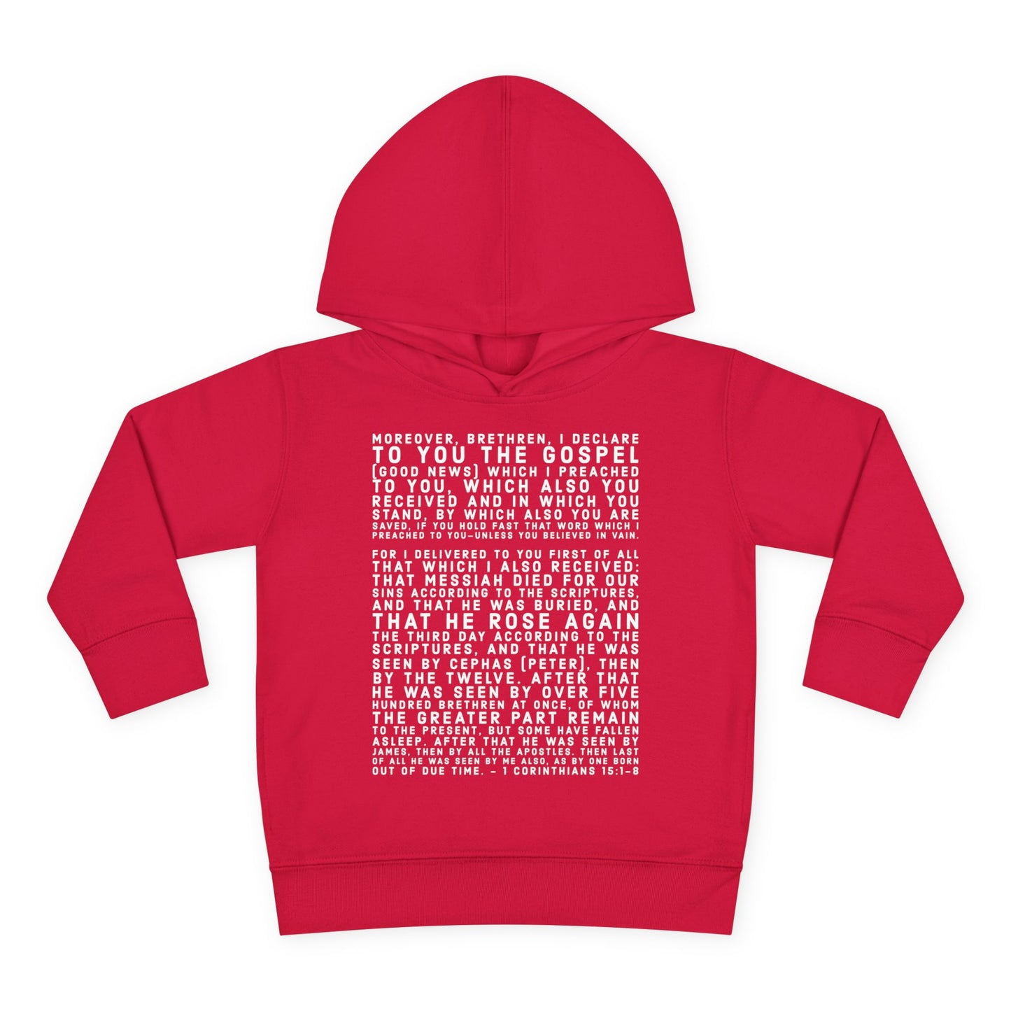 'I declare to you the gospel' - Front Text, Light Lettered Edition - (15 Color Options) - Toddler Pullover Fleece Hoodie