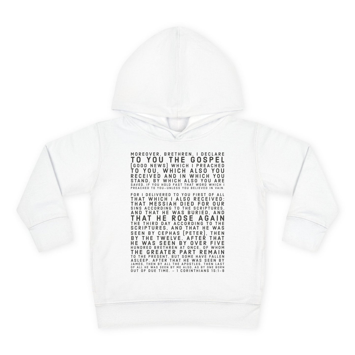 'I declare to you the gospel' - Front Text, Dark Lettered Edition - (7 Color Options) - Toddler Pullover Fleece Hoodie