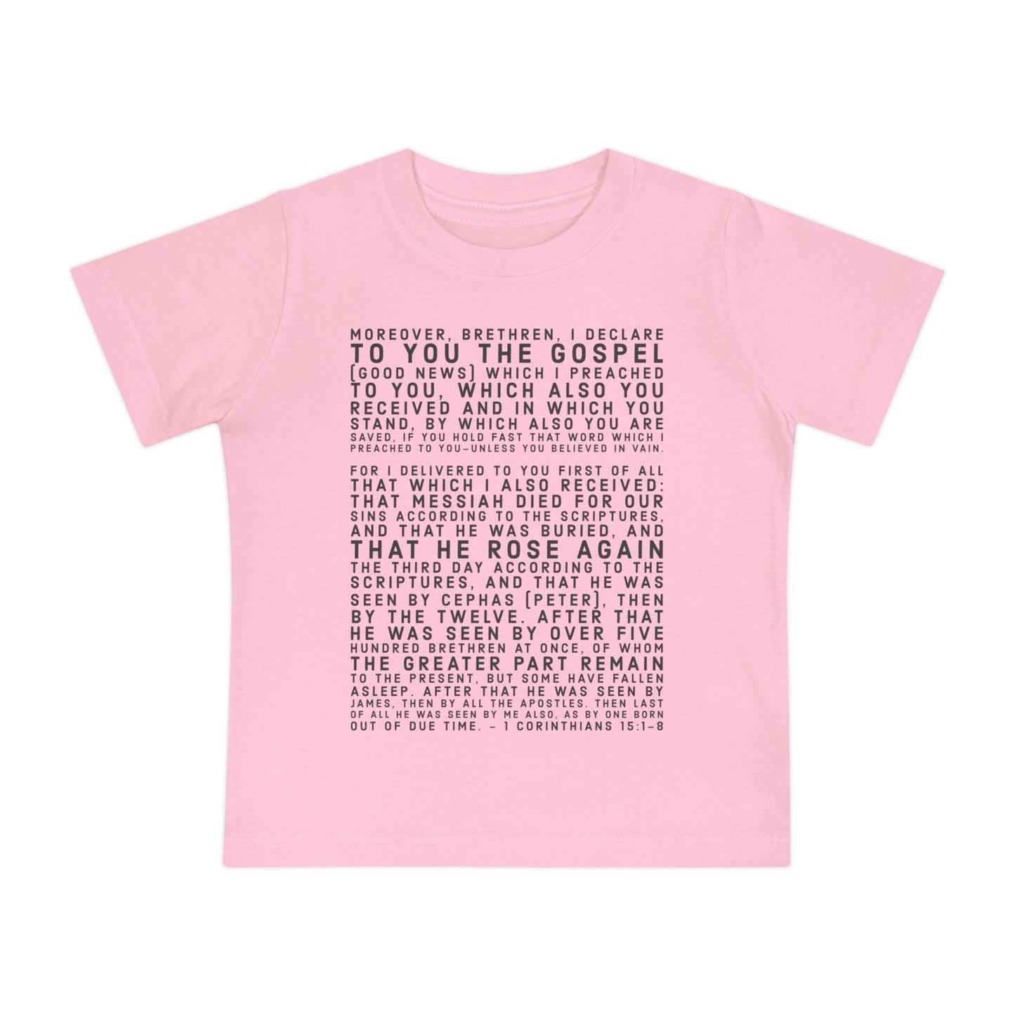 'I declare to you the gospel' - Dark-Lettered Edition - (4 Color Options) - Baby Short Sleeve T-Shirt