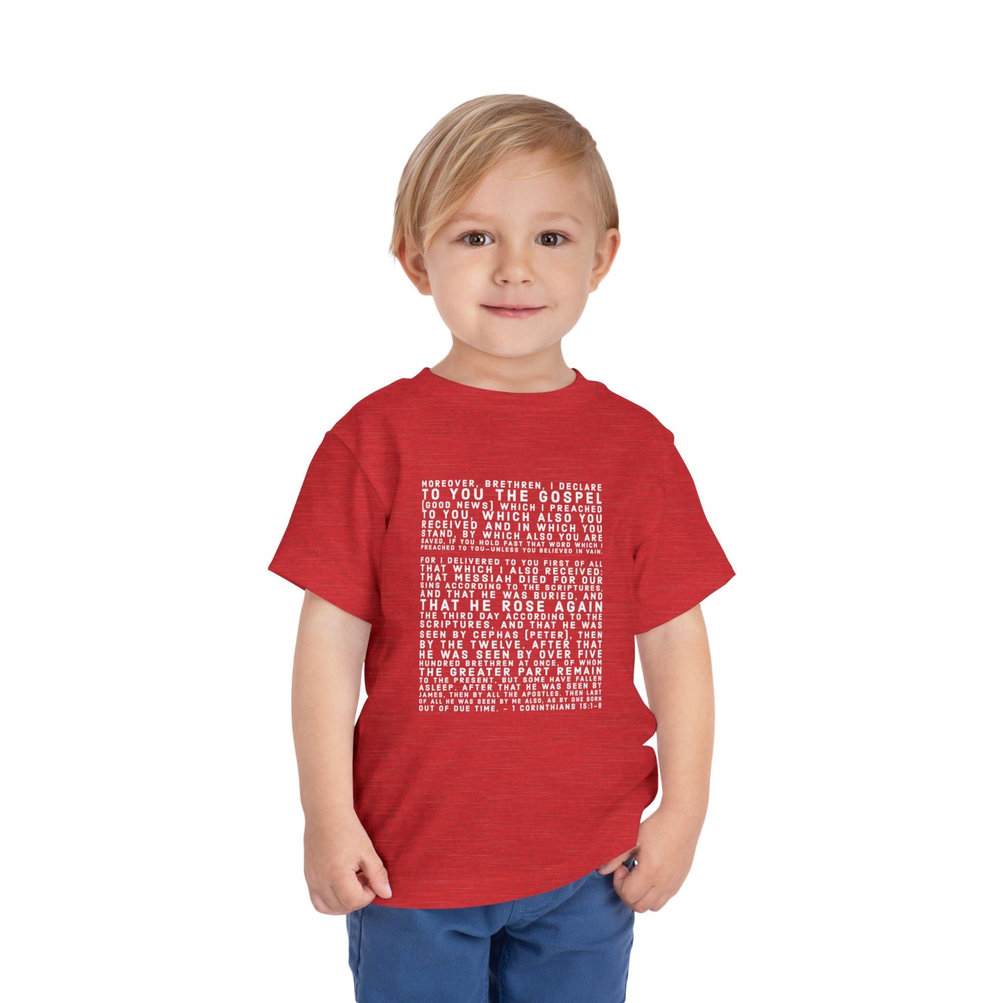 'I declare to you the gospel' - Front Text, Light-Lettered Edition - (9 Color Options) - Toddler Short Sleeve Tee