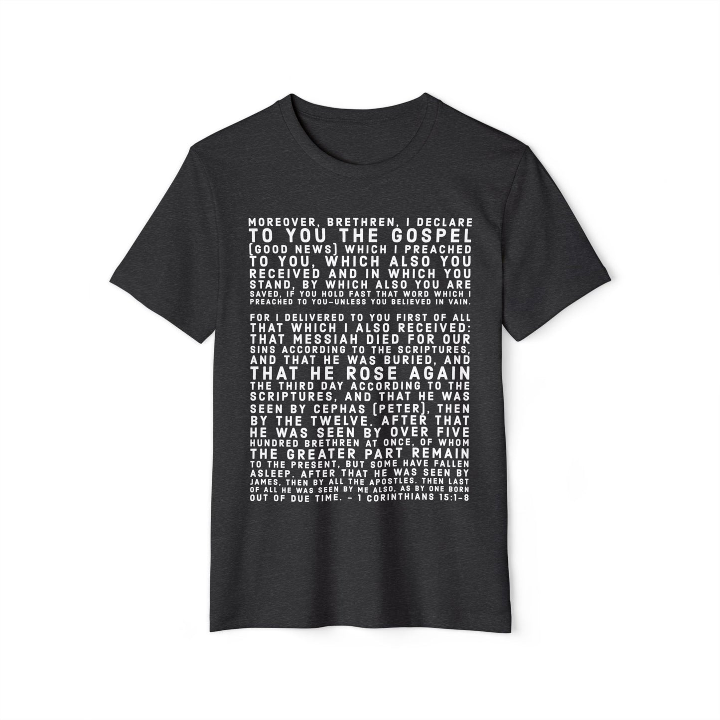 'I declare to you the gospel' - Front Text, Light-Lettered Edition - (5 Color Options) - Adult Unisex Recycled Organic T-Shirt
