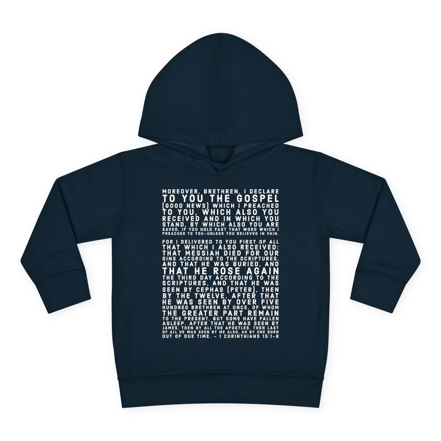 'I declare to you the gospel' - Front Text, Light Lettered Edition - (15 Color Options) - Toddler Pullover Fleece Hoodie