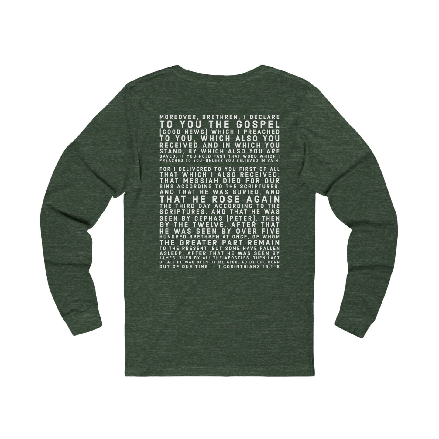 'I declare to you the gospel' - Back Text, Light Lettered Edition - (11 Color Options) - Adult Unisex Jersey Long Sleeve Tee