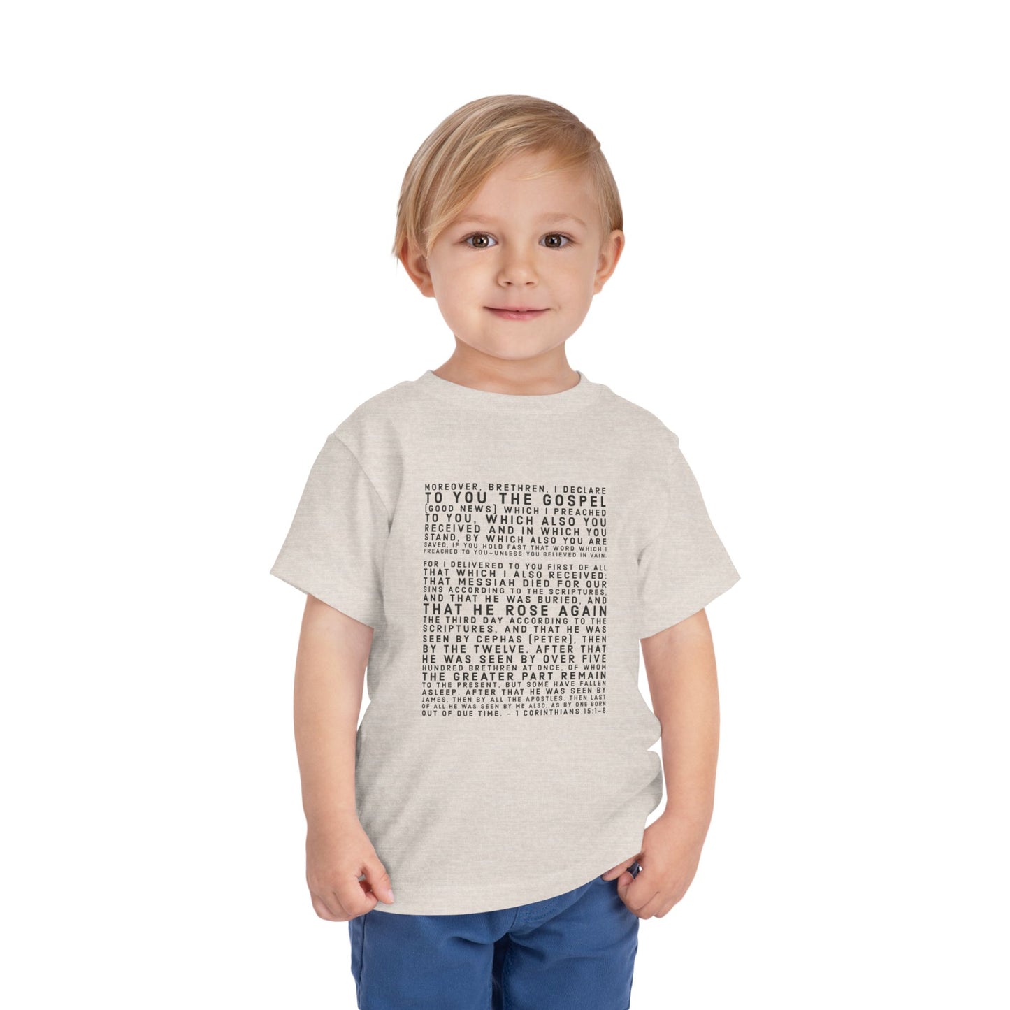 'I declare to you the gospel' - Front Text, Dark-Lettered Edition - (9 Color Options) - Toddler Short Sleeve Tee