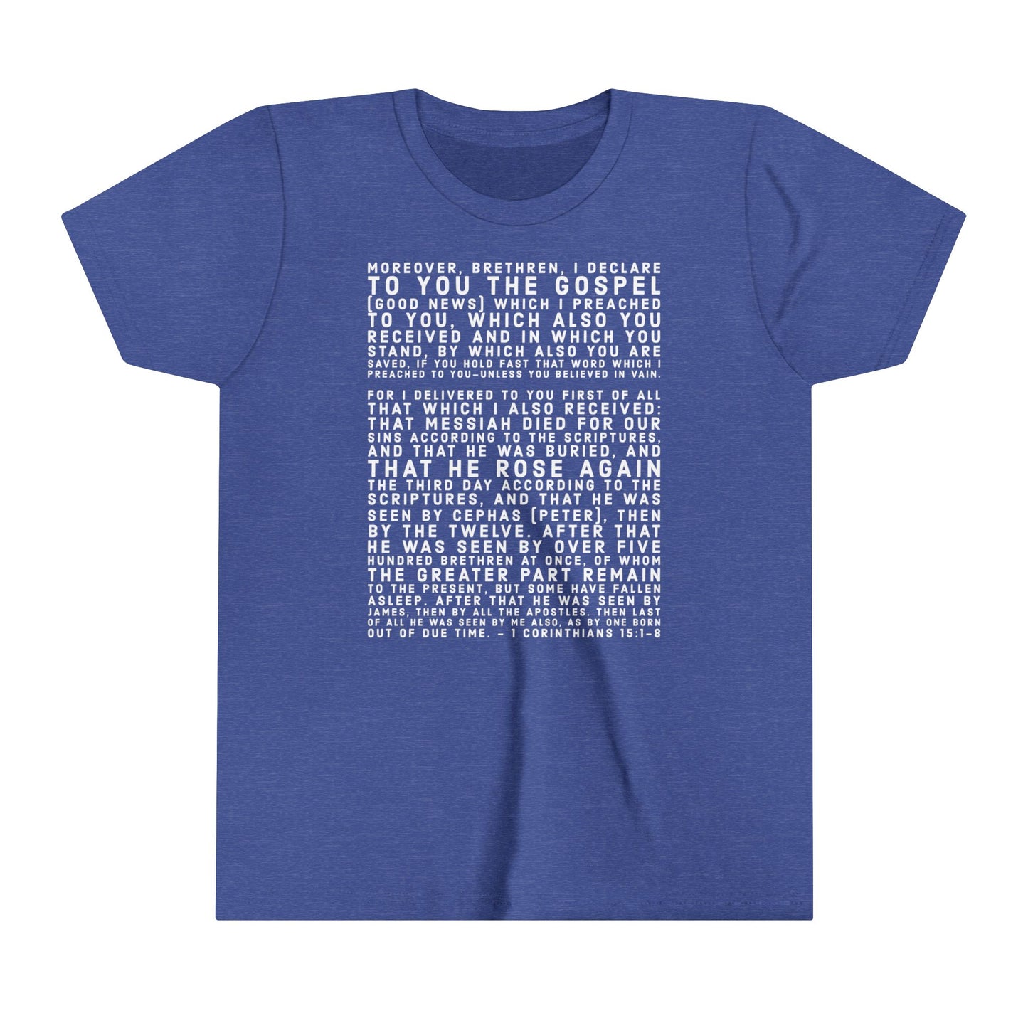 'I declare to you the gospel' - Front Text, Light-Lettered Edition - (22 Color Options) - Youth Short Sleeve Tee