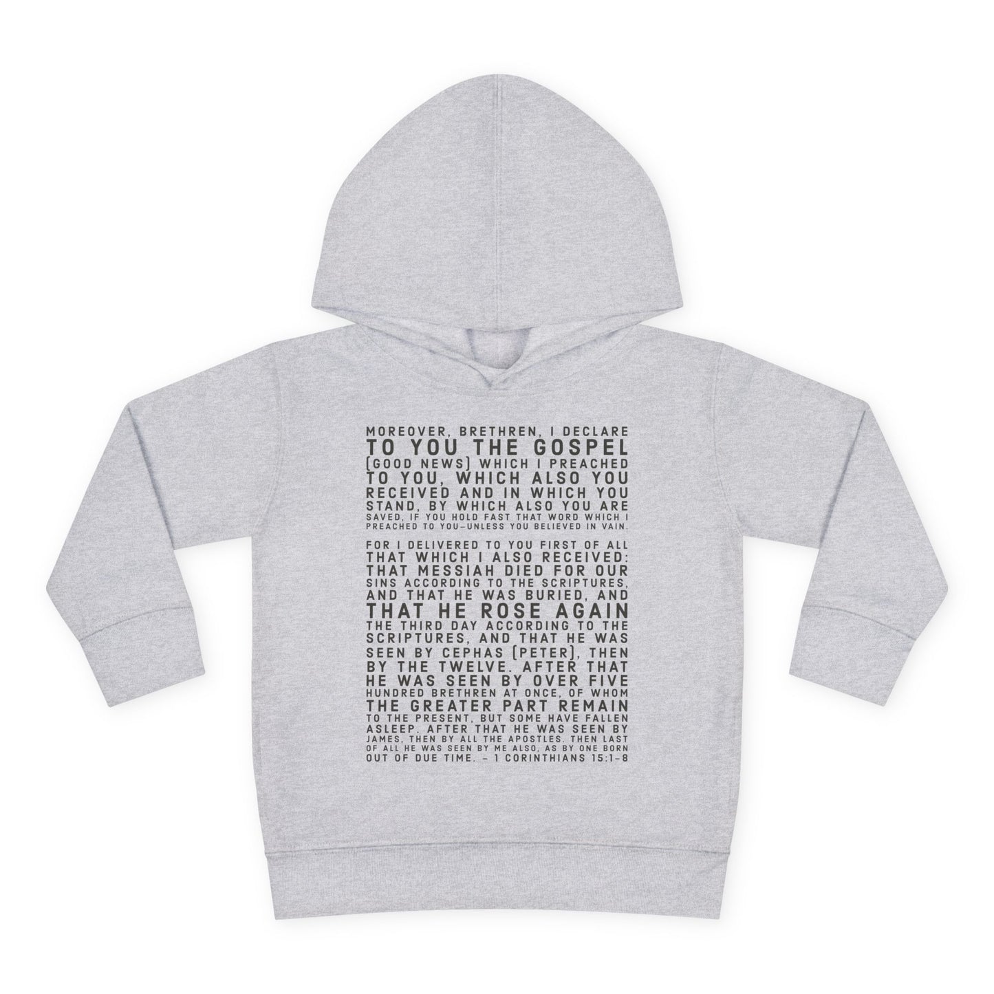 'I declare to you the gospel' - Front Text, Dark Lettered Edition - (7 Color Options) - Toddler Pullover Fleece Hoodie