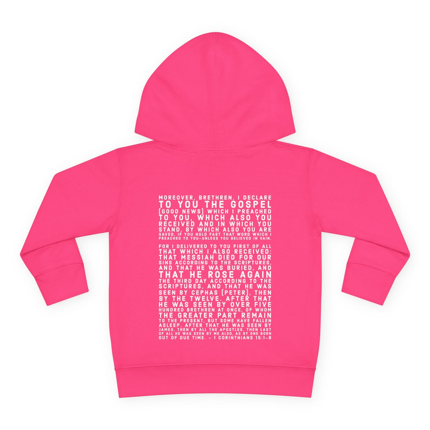 'I declare to you the gospel' - Back Text, Light Lettered Edition - (15 Color Options) - Toddler Pullover Fleece Hoodie