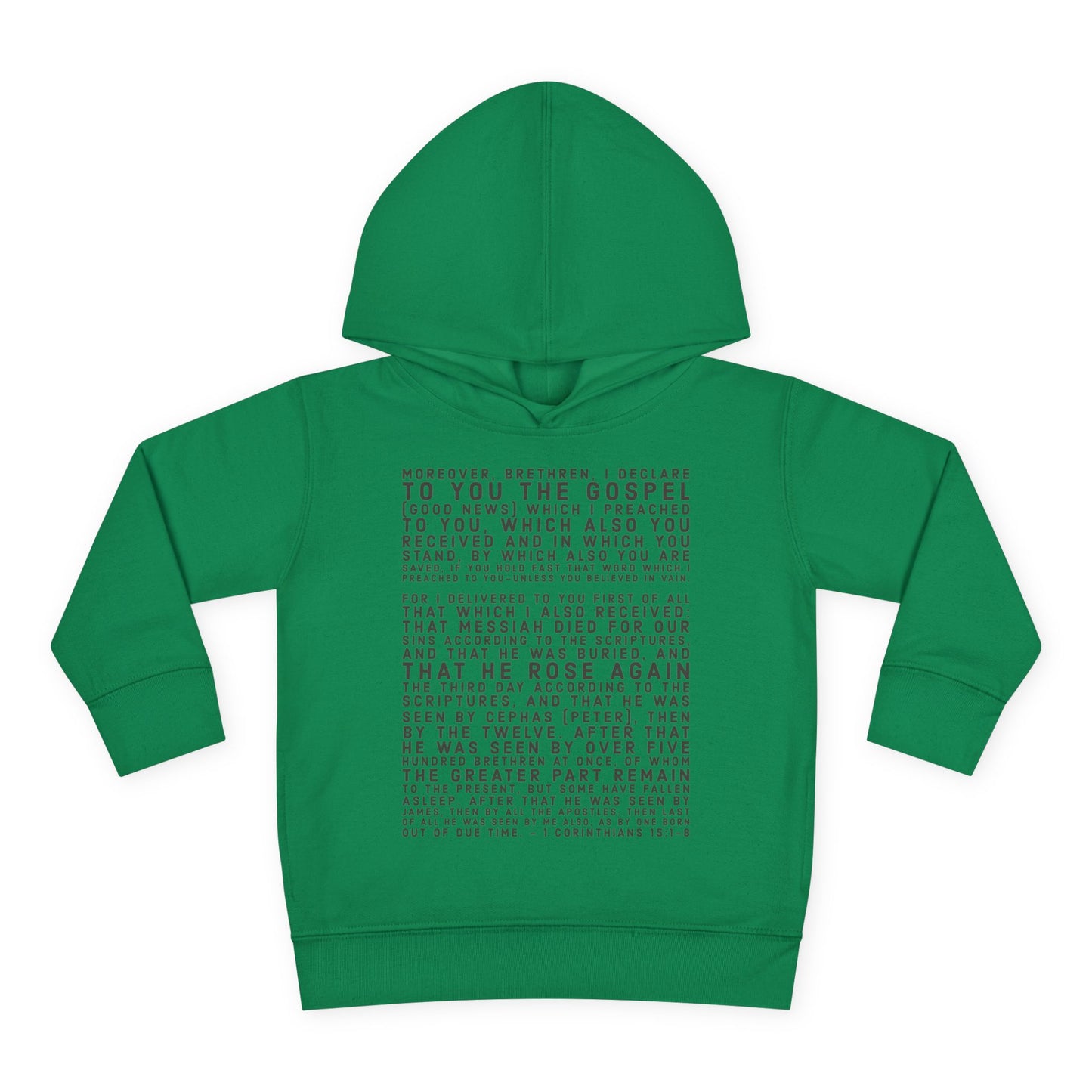 'I declare to you the gospel' - Front Text, Dark Lettered Edition - (7 Color Options) - Toddler Pullover Fleece Hoodie