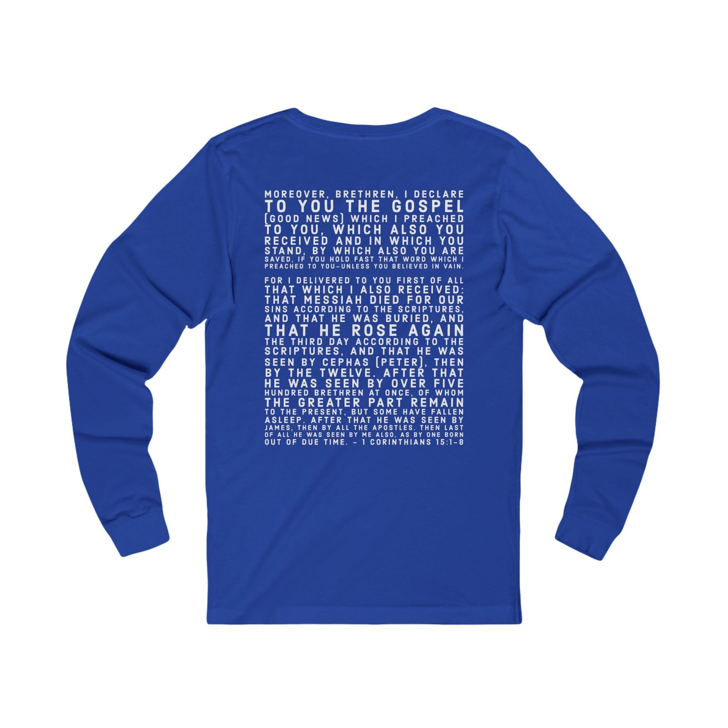 'I declare to you the gospel' - Back Text, Light Lettered Edition - (11 Color Options) - Adult Unisex Jersey Long Sleeve Tee