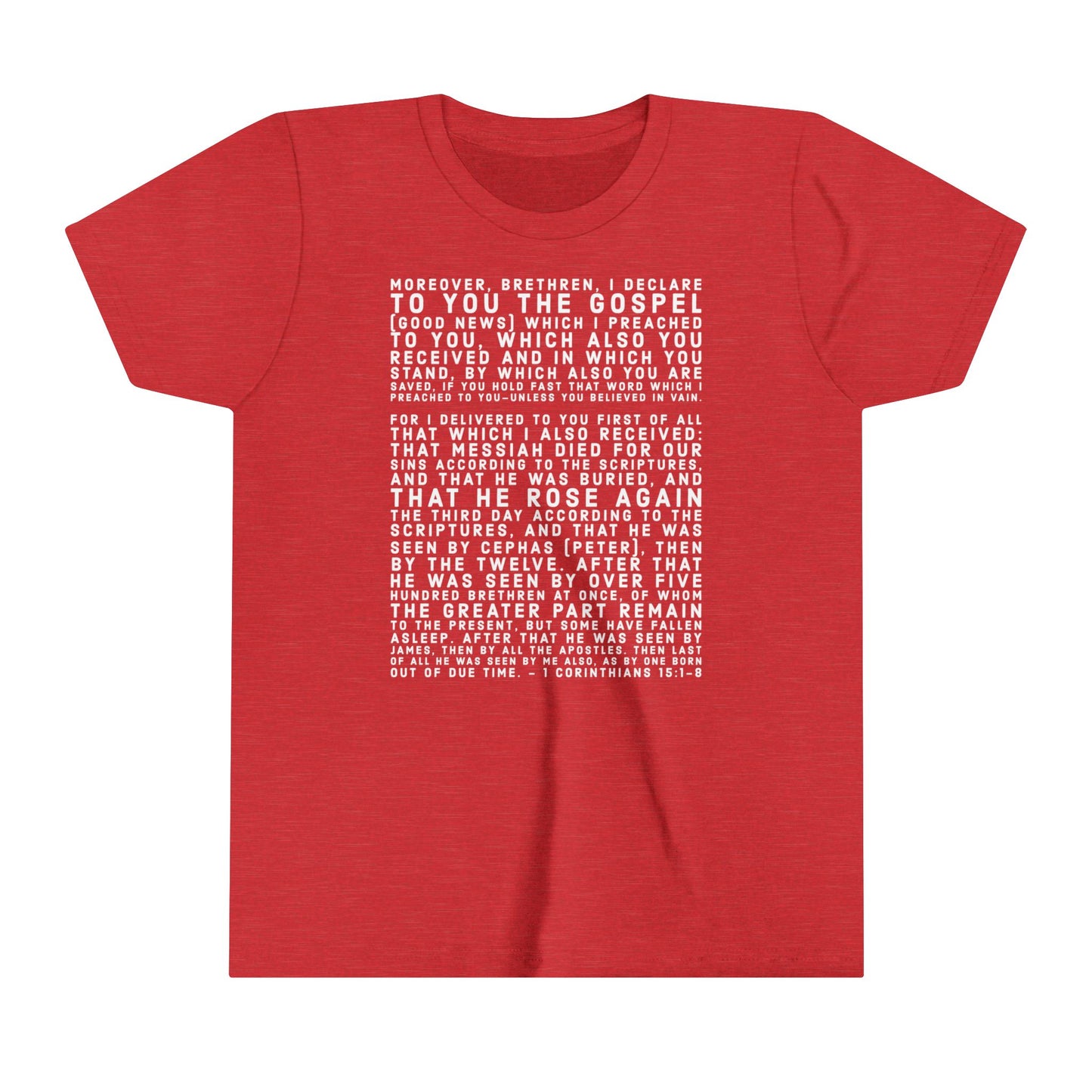 'I declare to you the gospel' - Front Text, Light-Lettered Edition - (22 Color Options) - Youth Short Sleeve Tee