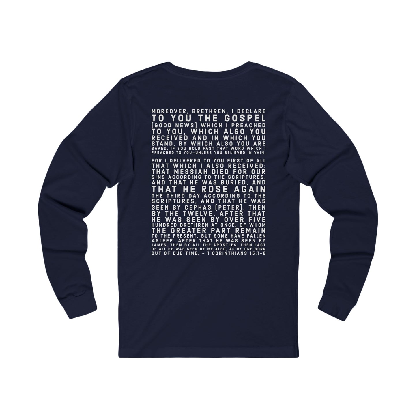 'I declare to you the gospel' - Back Text, Light Lettered Edition - (11 Color Options) - Adult Unisex Jersey Long Sleeve Tee