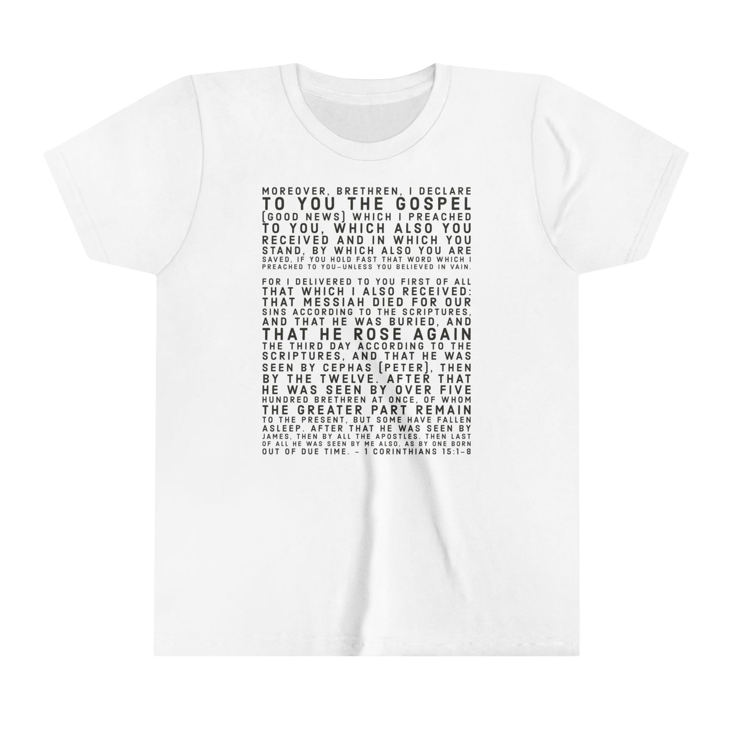 'I declare to you the gospel' - Front Text, Dark-Lettered Edition - (9 Color Options) - Youth Short Sleeve Tee