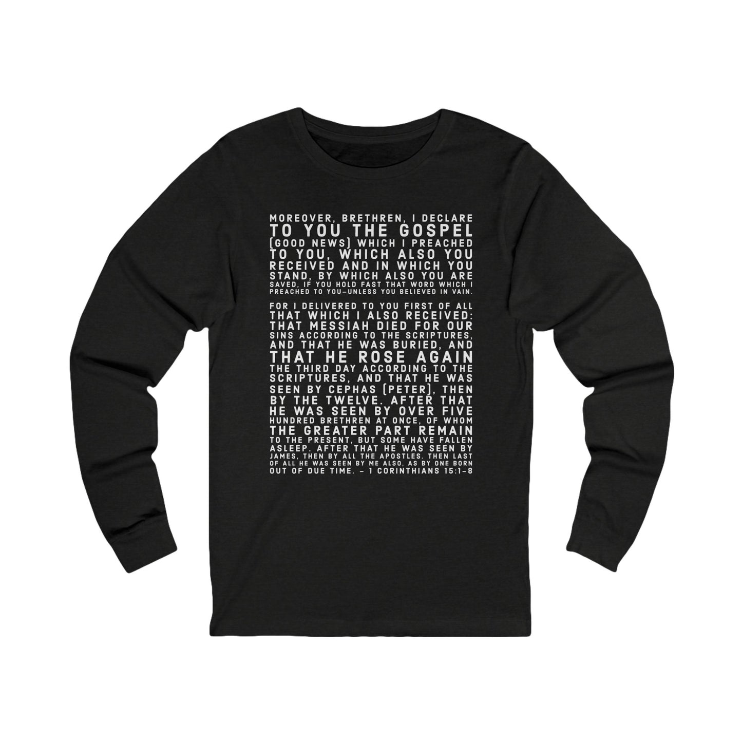 'I declare to you the gospel' - Front Text, Light Lettered Edition - (11 Color Options) - Adult Unisex Jersey Long Sleeve Tee