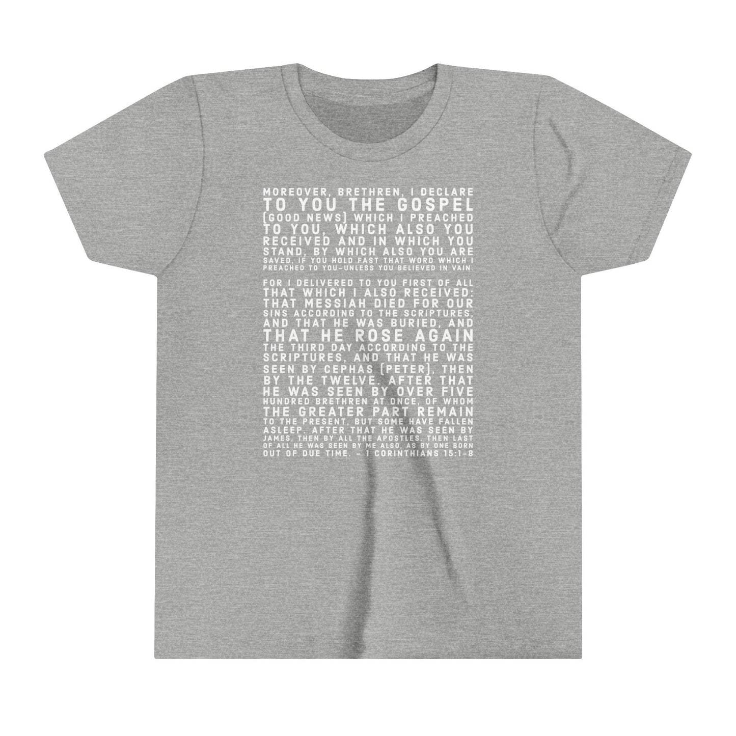 'I declare to you the gospel' - Front Text, Light-Lettered Edition - (22 Color Options) - Youth Short Sleeve Tee